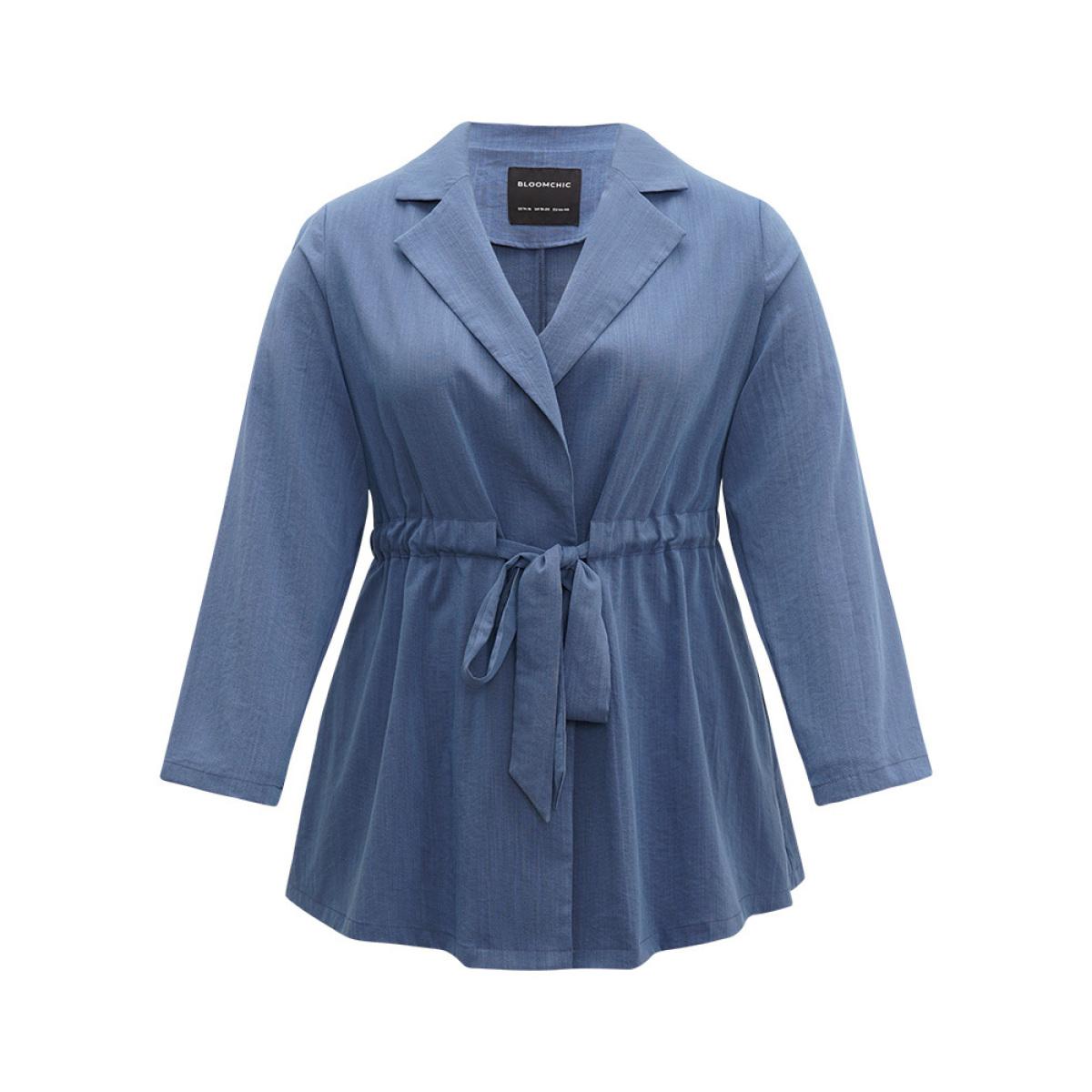 Plus Size Plain Drawstring Knot Gathered Coat Women Indigo Casual Plain Ladies Dailywear Winter Coats BloomChic 14-16/1X Product Image