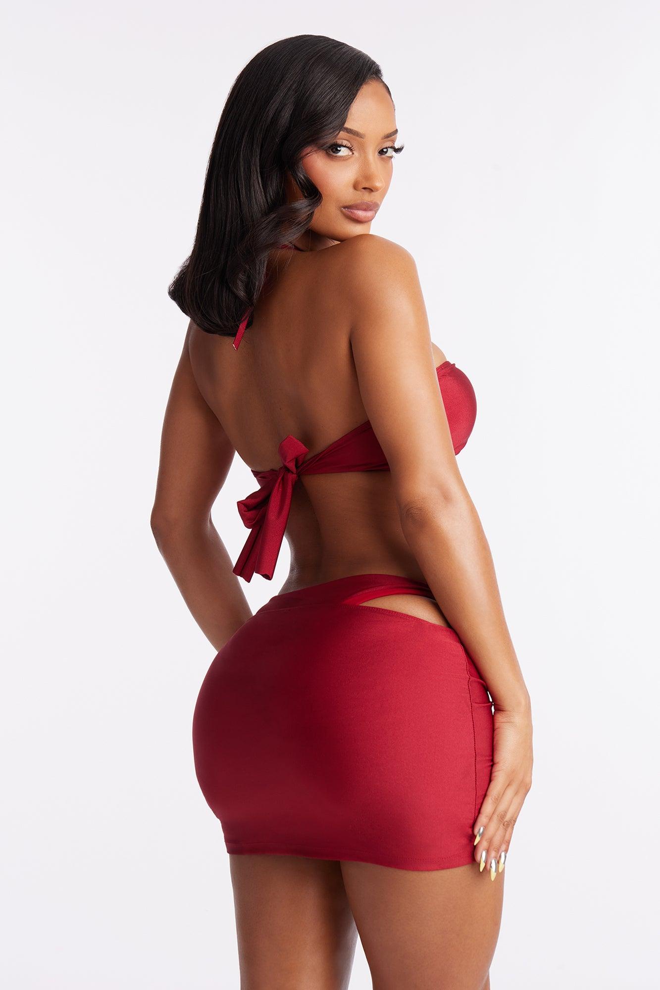 Amira Hardware 3 Piece Bikini & Skirt Set - Wine Female Product Image