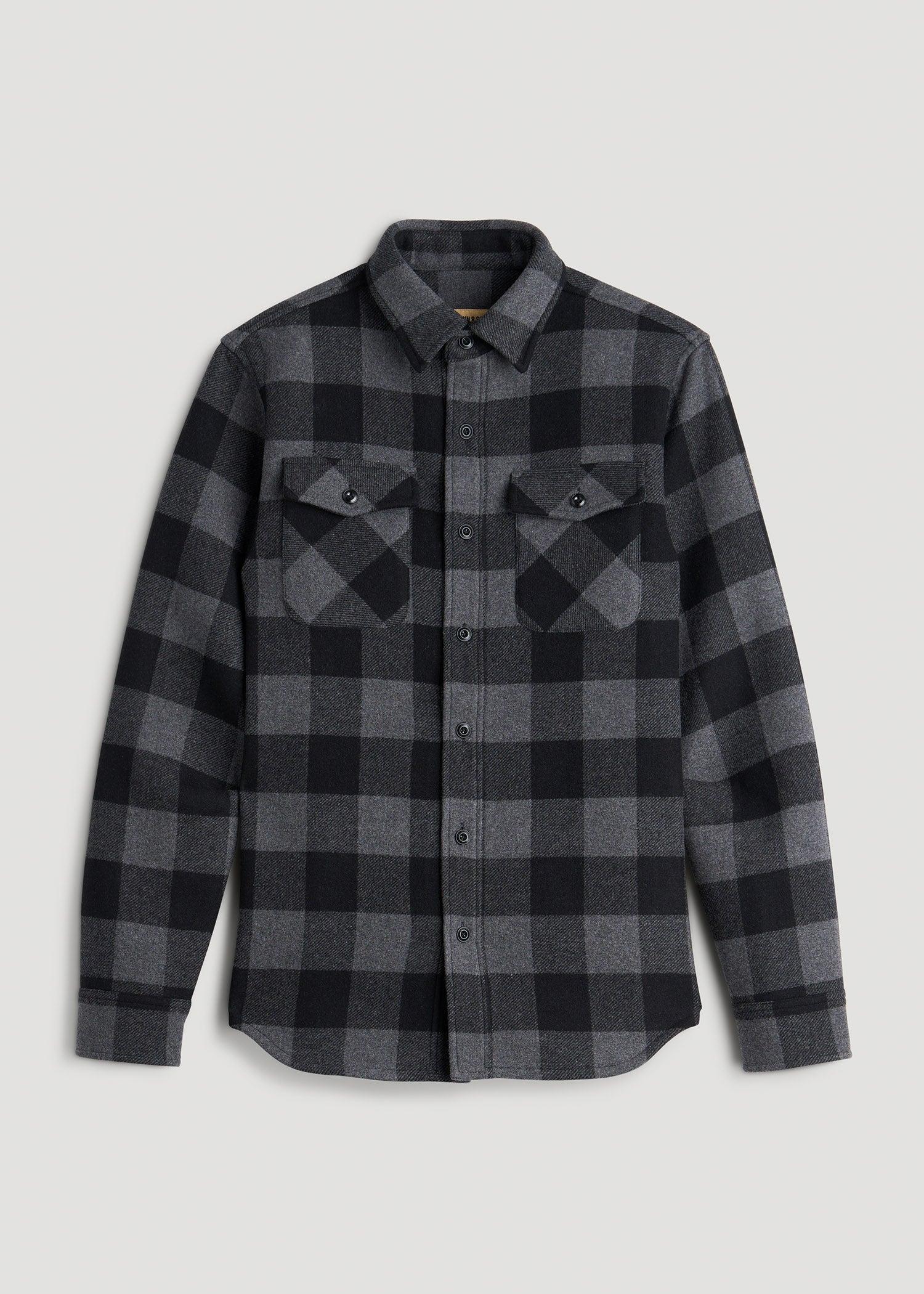 LJ&S Wool Blend Shirt Jacket for Tall Men in Black and Grey Check Male Product Image