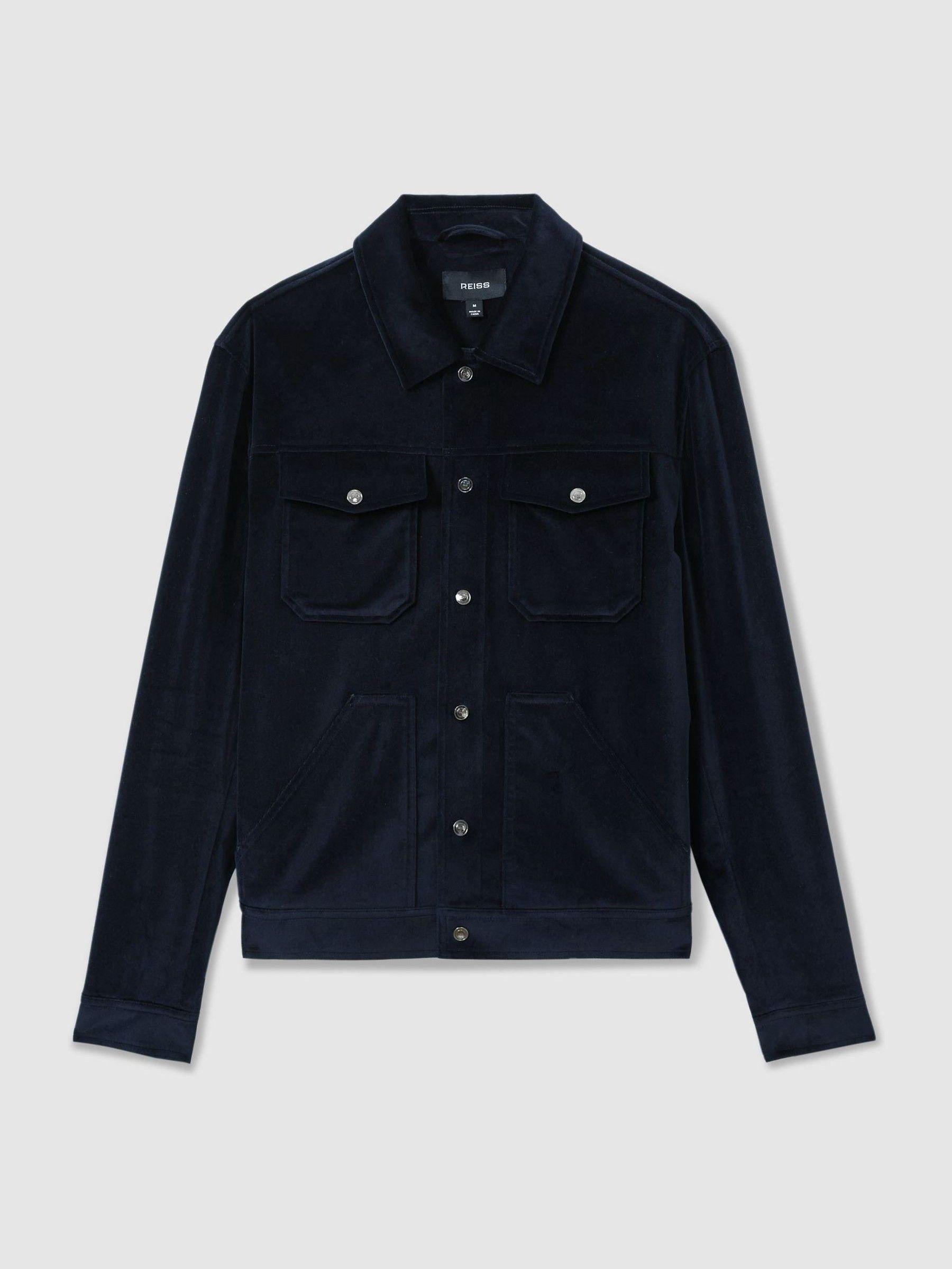 Cotton-Blend Velvet Jacket in Navy Product Image