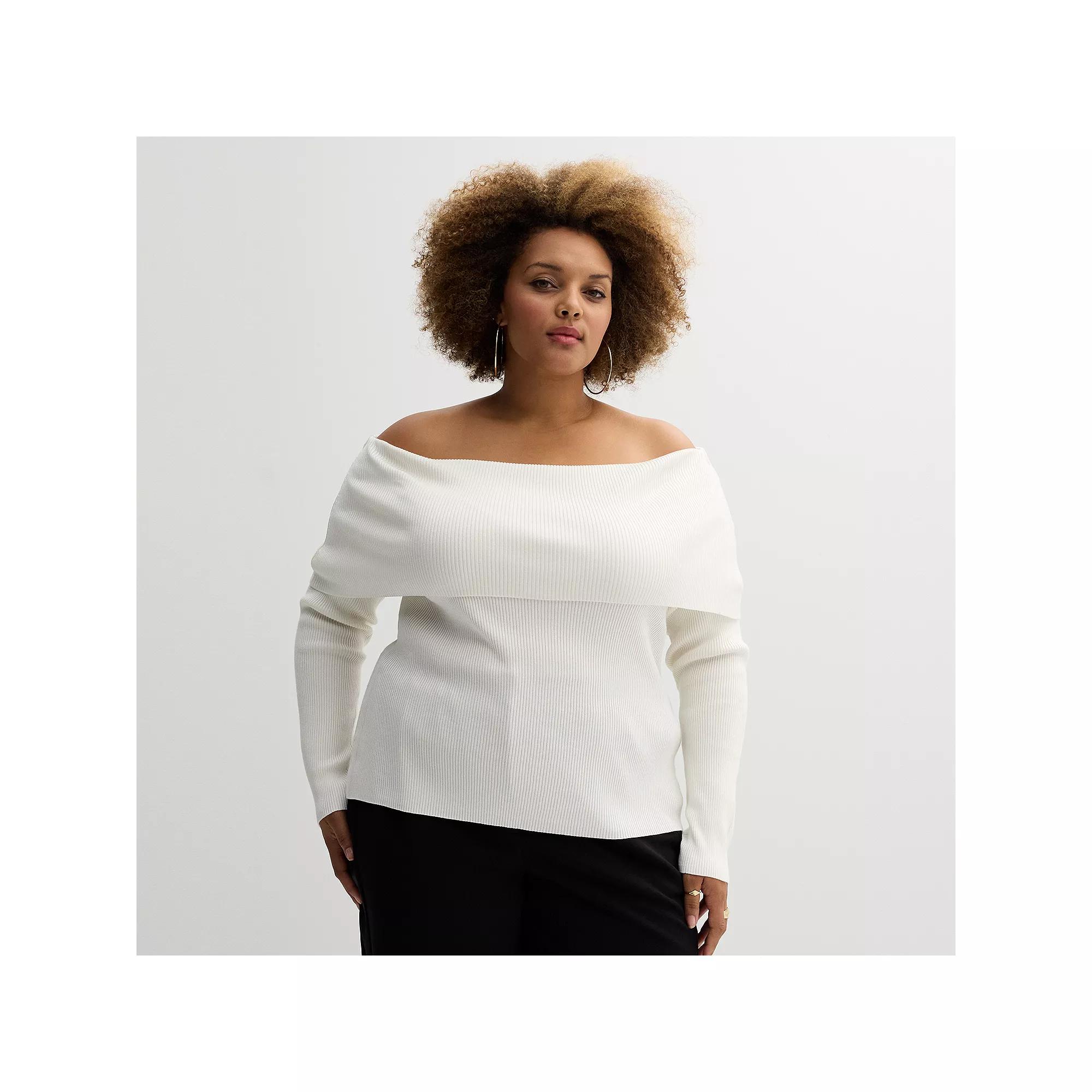 Plus Size INTEMPO Off-the-Shoulder Long Sleeve Top, Women's, Size: 4XL, White Product Image