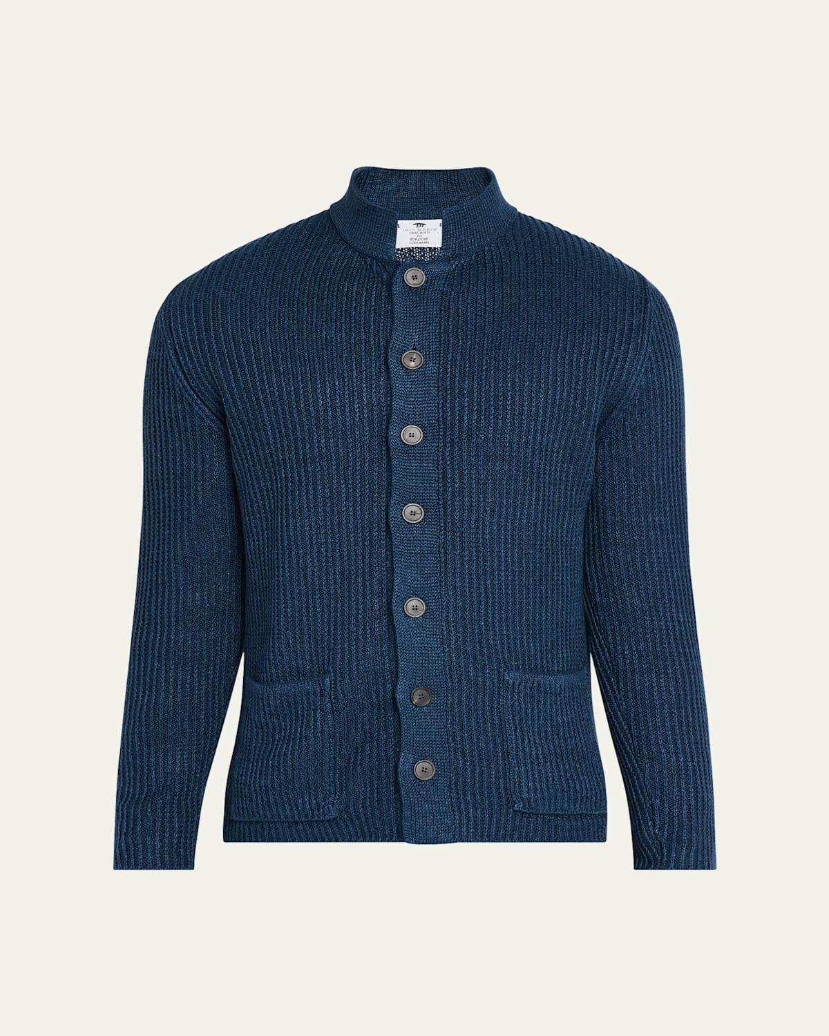 Mens Ribbed Linen Cardigan Sweater Product Image