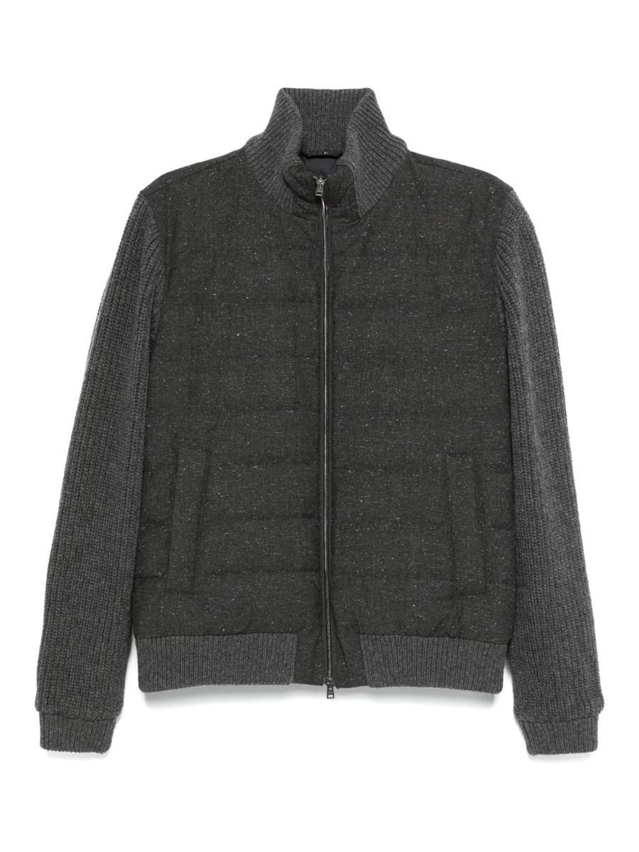 HERNO Padded Bomber Jacket With Knitted Sleeves In Gray Product Image