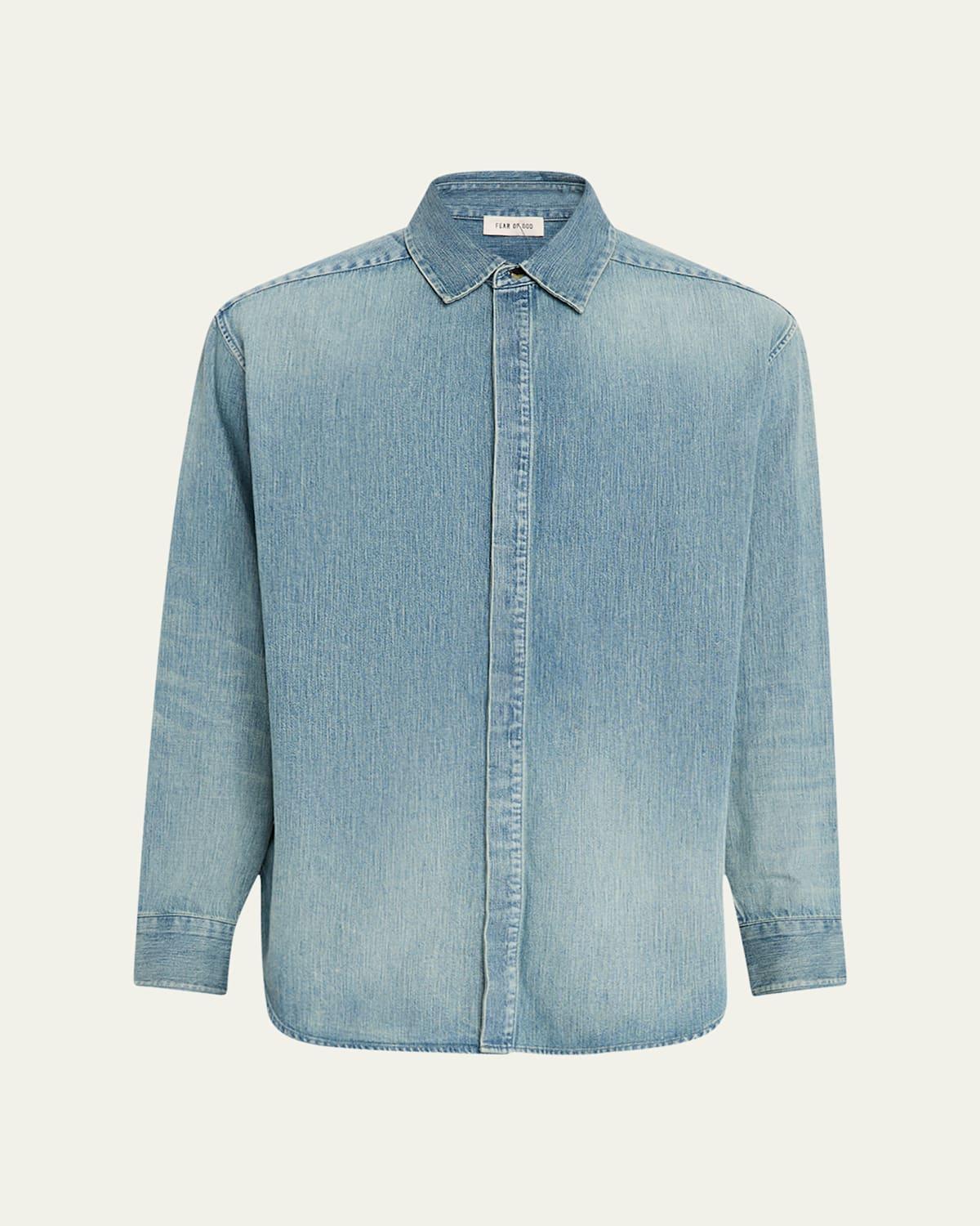 Men's Denim Button-Down Shirt Product Image