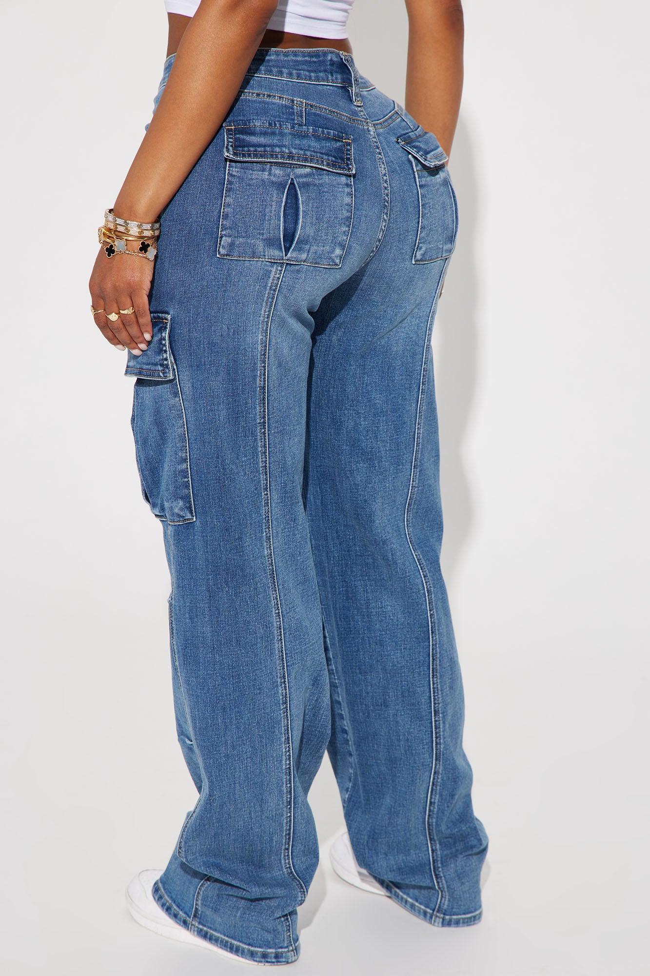 Say It Now Stretch Straight Leg Cargo Jeans - Dark Wash Product Image