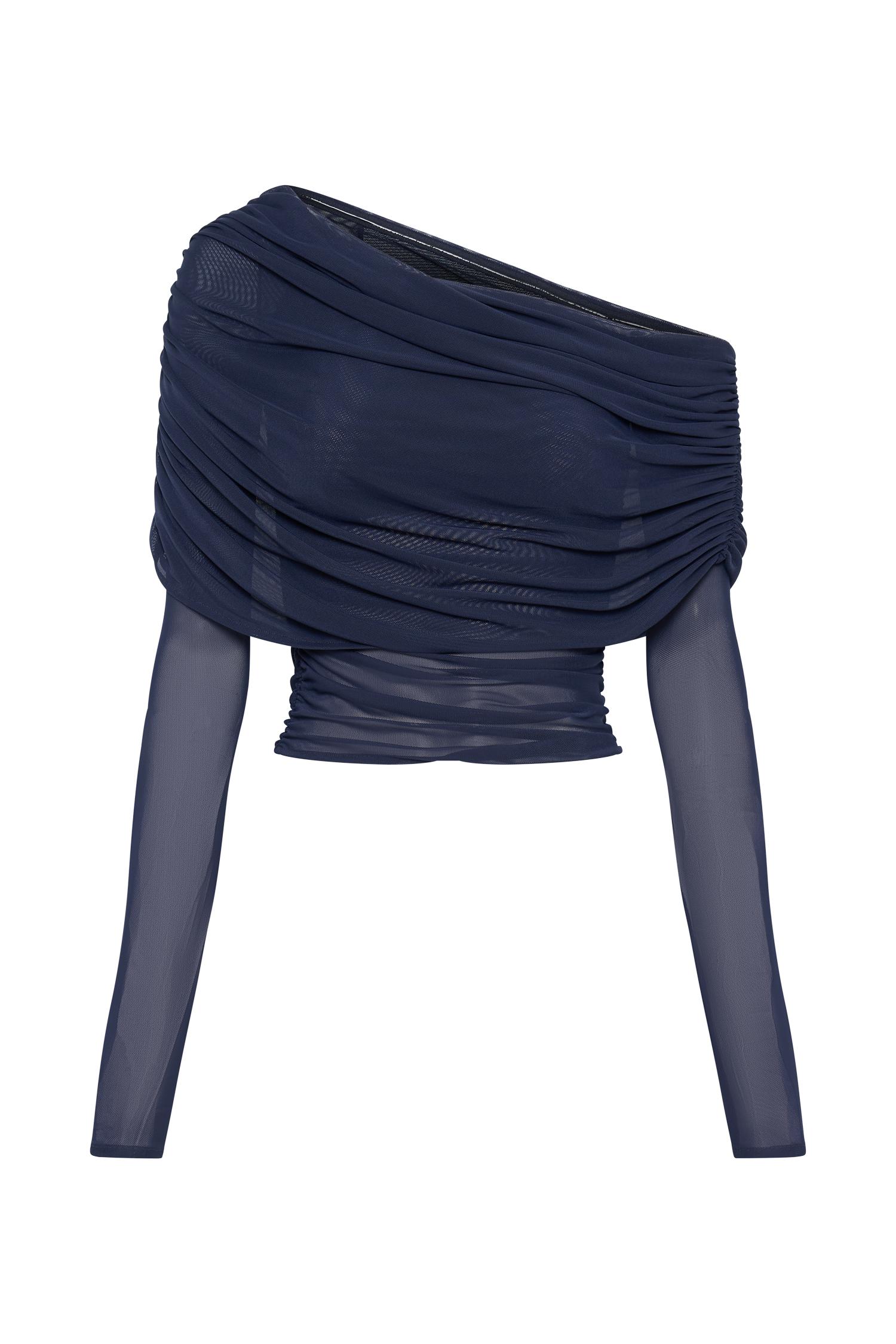 Everly Sheer Mesh Off Shoulder Top - Dark Navy Product Image