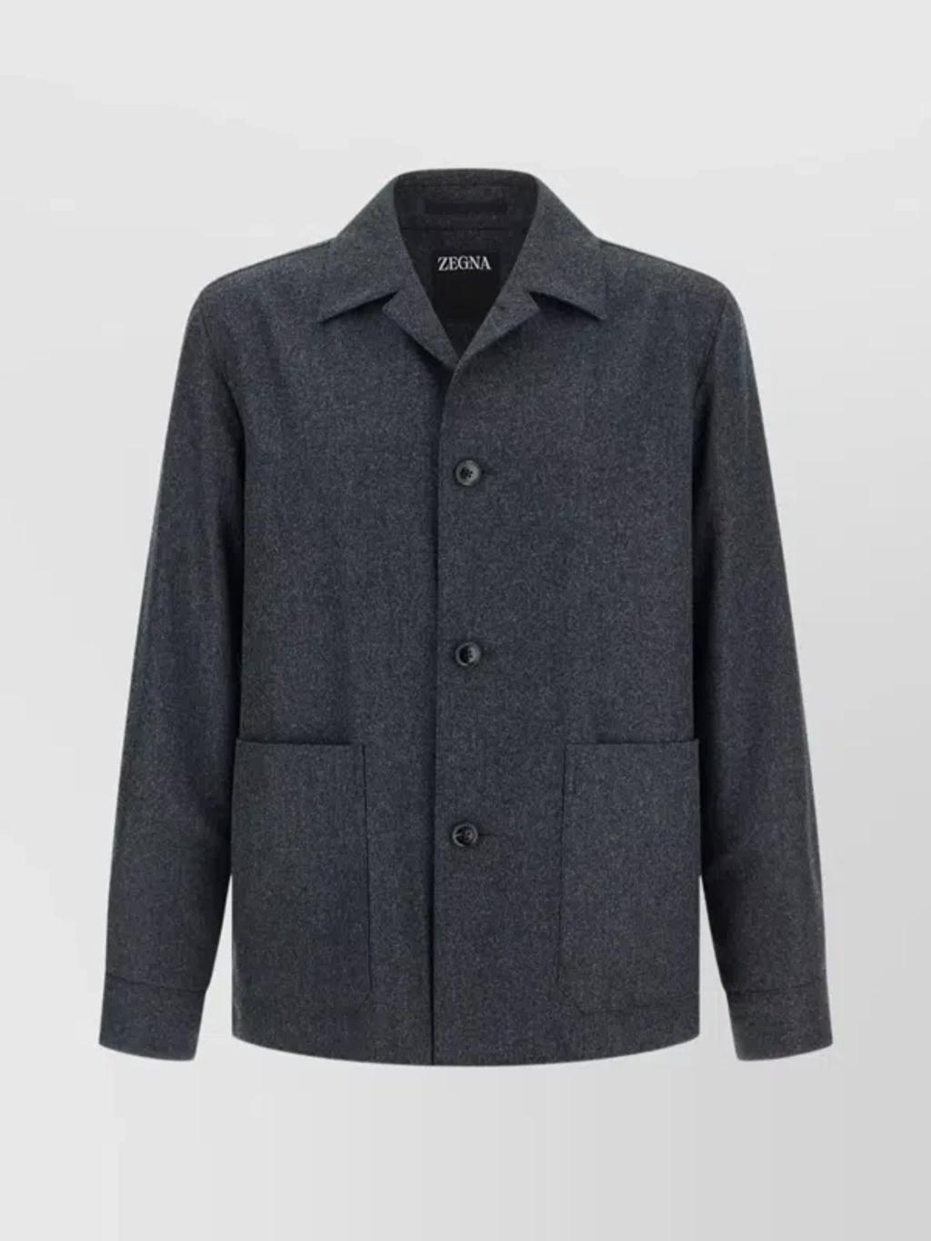 ZEGNA Wool Jacket Featuring Long Sleeves And Pockets In Blue Product Image