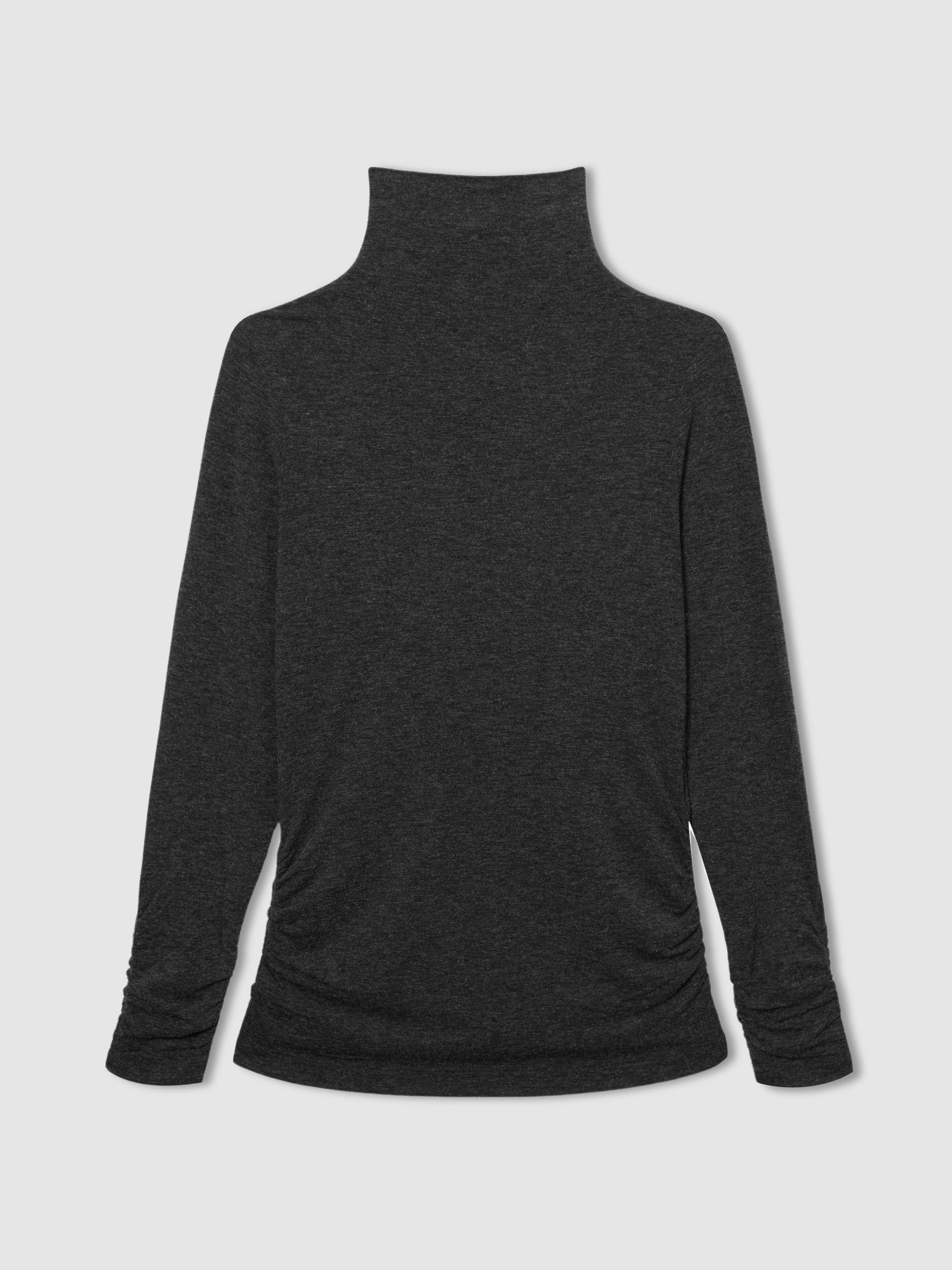 Ruched Jersey Top with Wool in Black Product Image