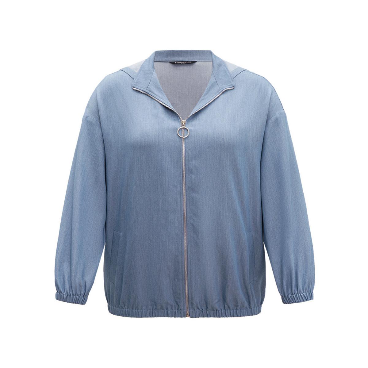 Plus Size Lapel Collar Hooded Zipper Pocket Elastic Hem Jacket Women Stone Elastic cuffs Pocket Dailywear Jackets BloomChic 22-24/3X Product Image