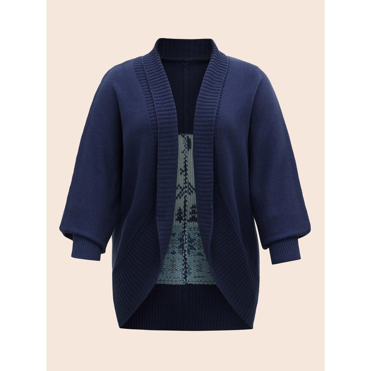 Plus Size Winter Wonderland Shawl Collar Open Cardigan Indigo Women Casual Loose Long Sleeve Everyday Cardigans BloomChic 12/L Product Image