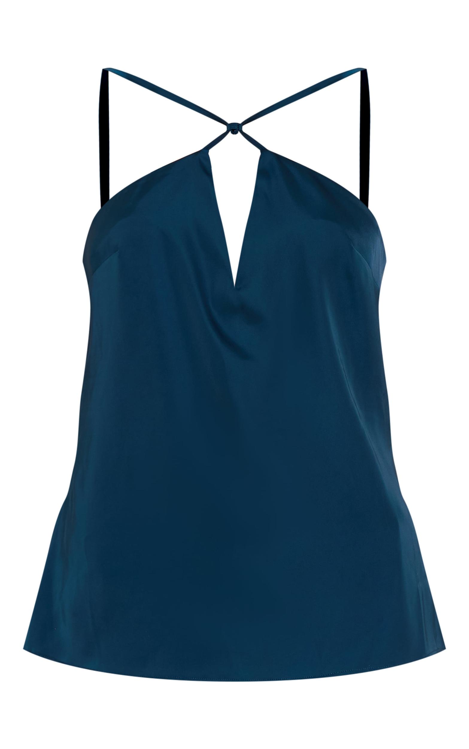 Teal Matte Satin Strappy Detail Long Cami Top Product Image