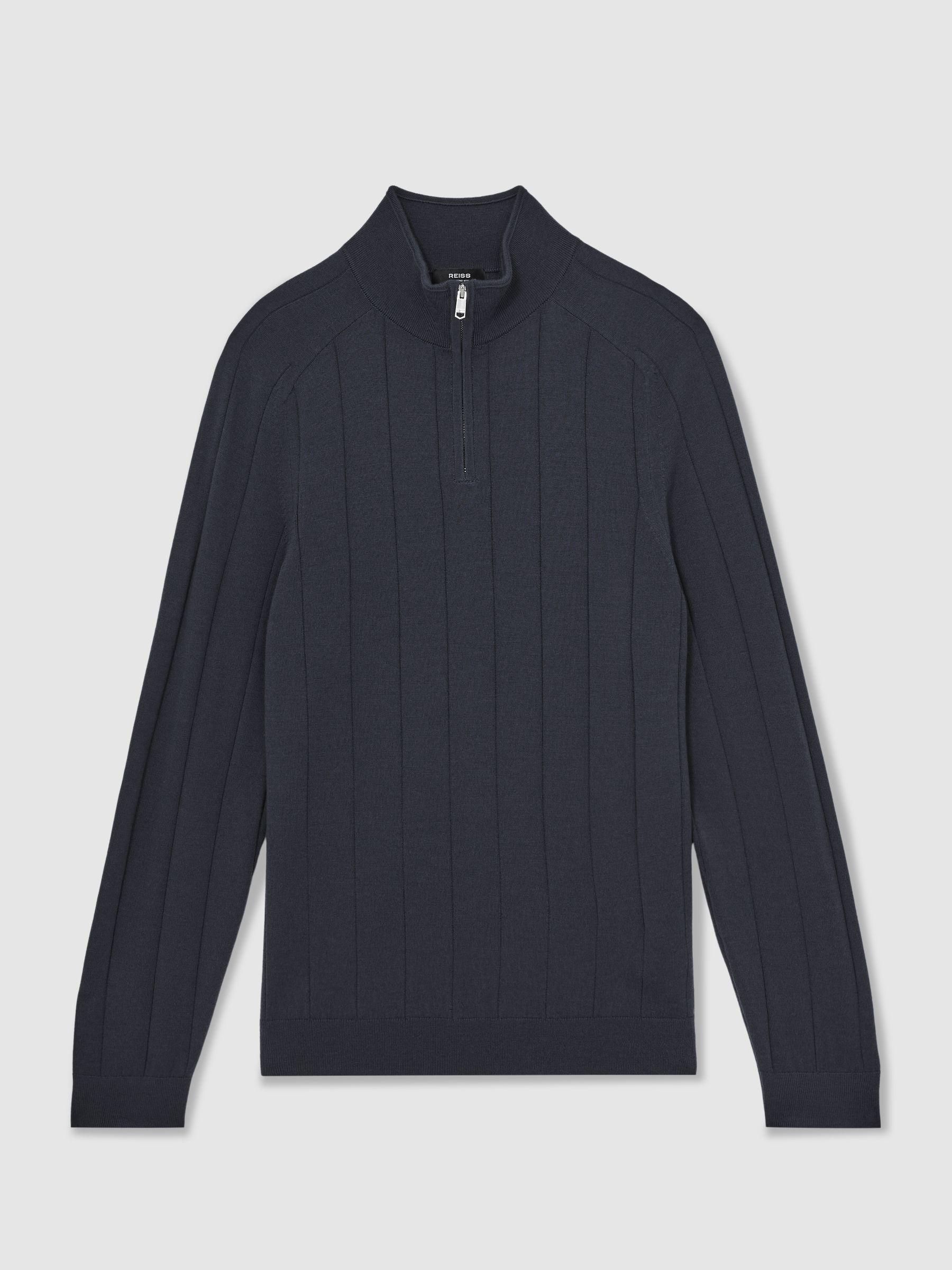 Merino Wool Wide-Rib Half-Zip Jumper in Airforce Blue Product Image