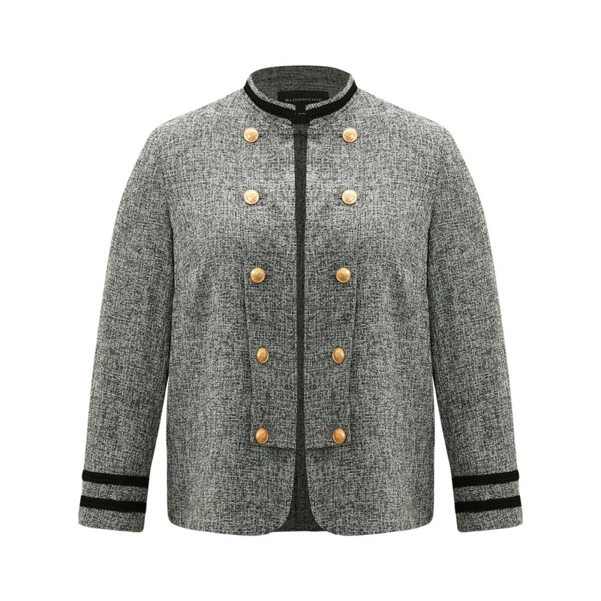 Plus Size Textured Metal Detail Contrast Trim Coat Women DimGray Elegant Texture Ladies Everyday Winter Coats BloomChic 28/5X Product Image