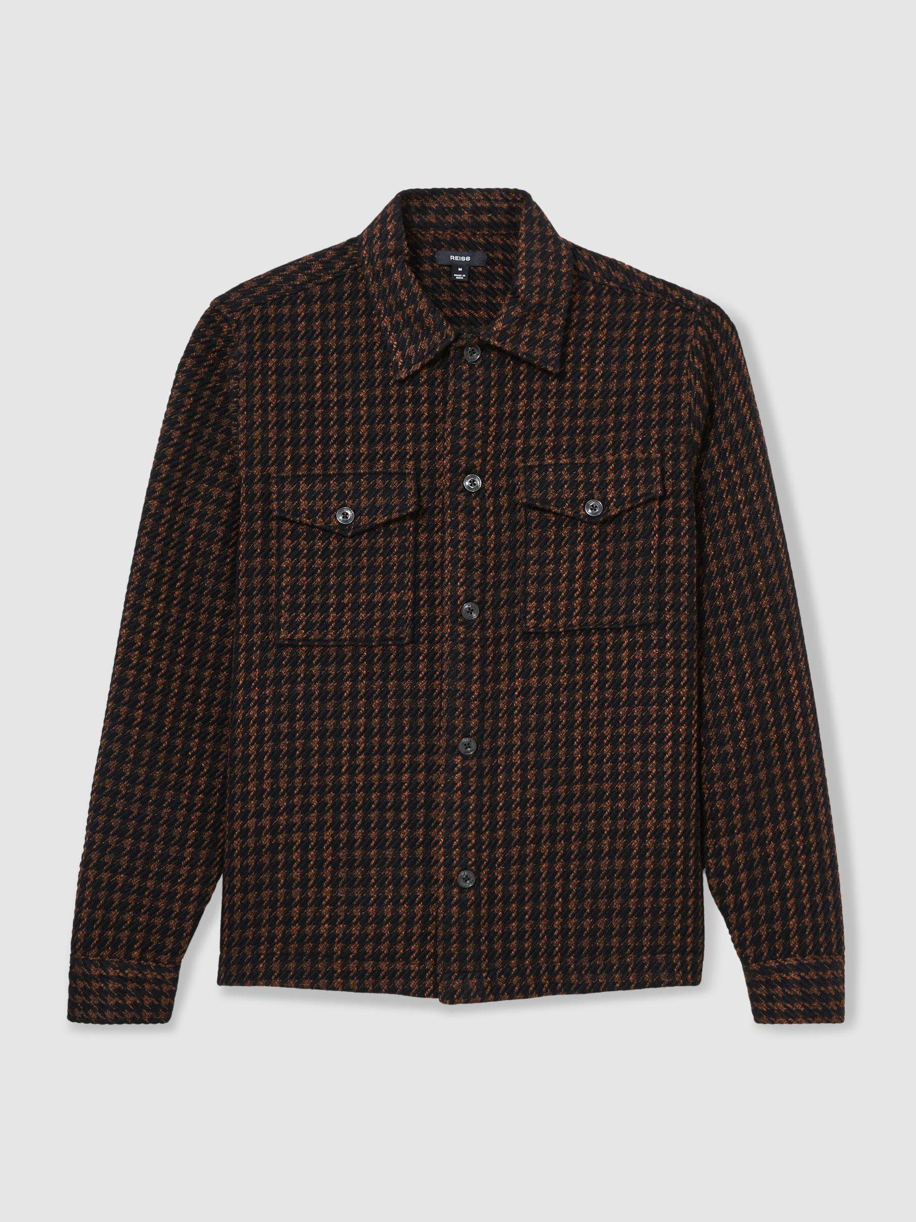 Brushed Houndstooth-Check Overshirt in Navy/Rust Product Image