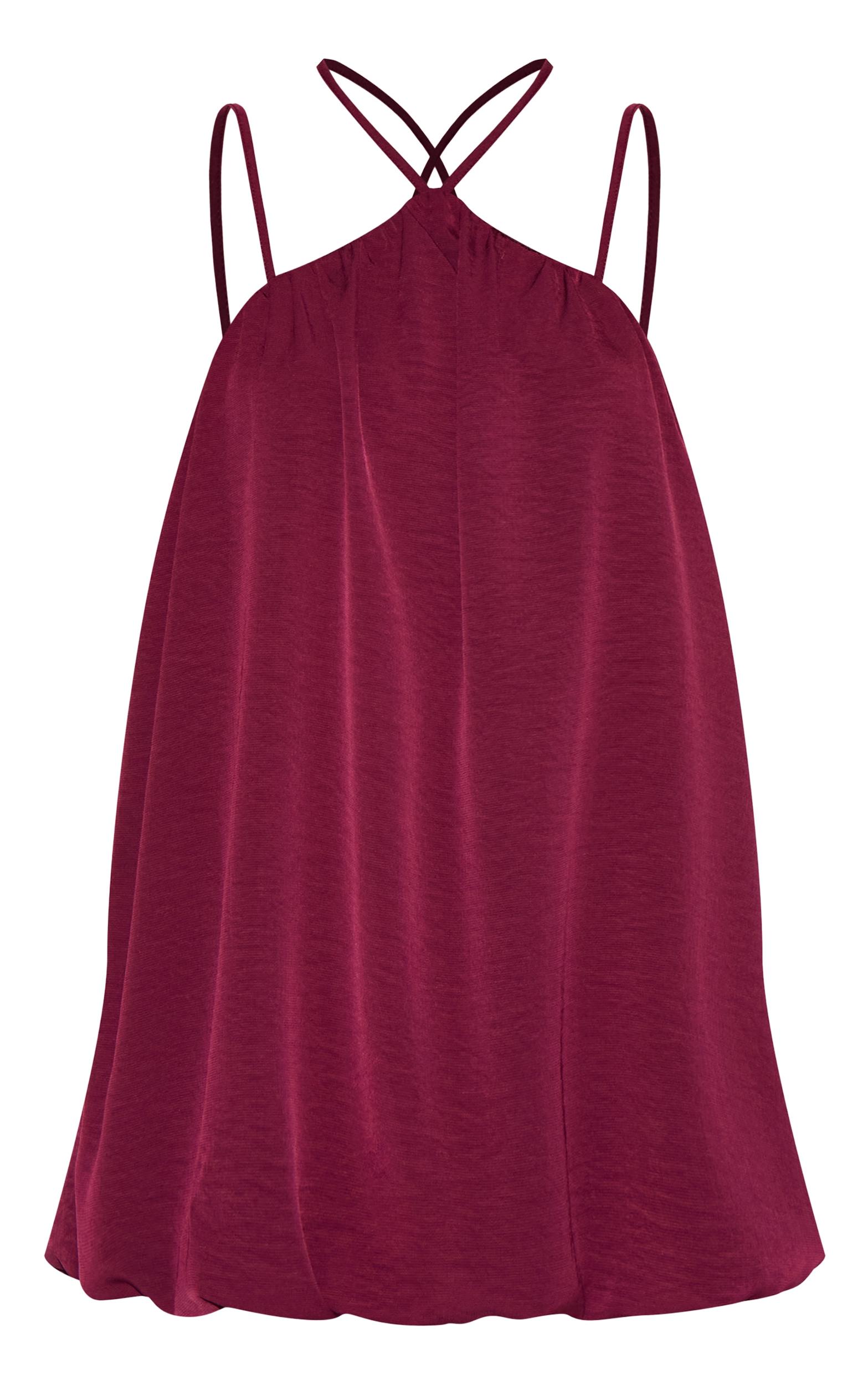  Wine Puff Ball Strappy Mini Dress Product Image