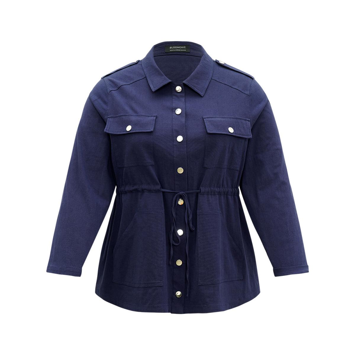 Plus Size Solid Metal Detail Pocket Drawstring Coat Women Indigo Casual Plain Ladies Dailywear Winter Coats BloomChic 18-20/2X Product Image