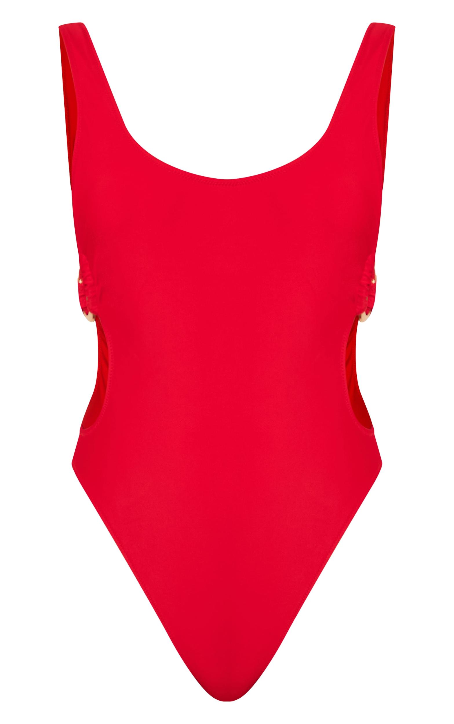 Red O Ring Cut Out Scoop Swimsuit Product Image
