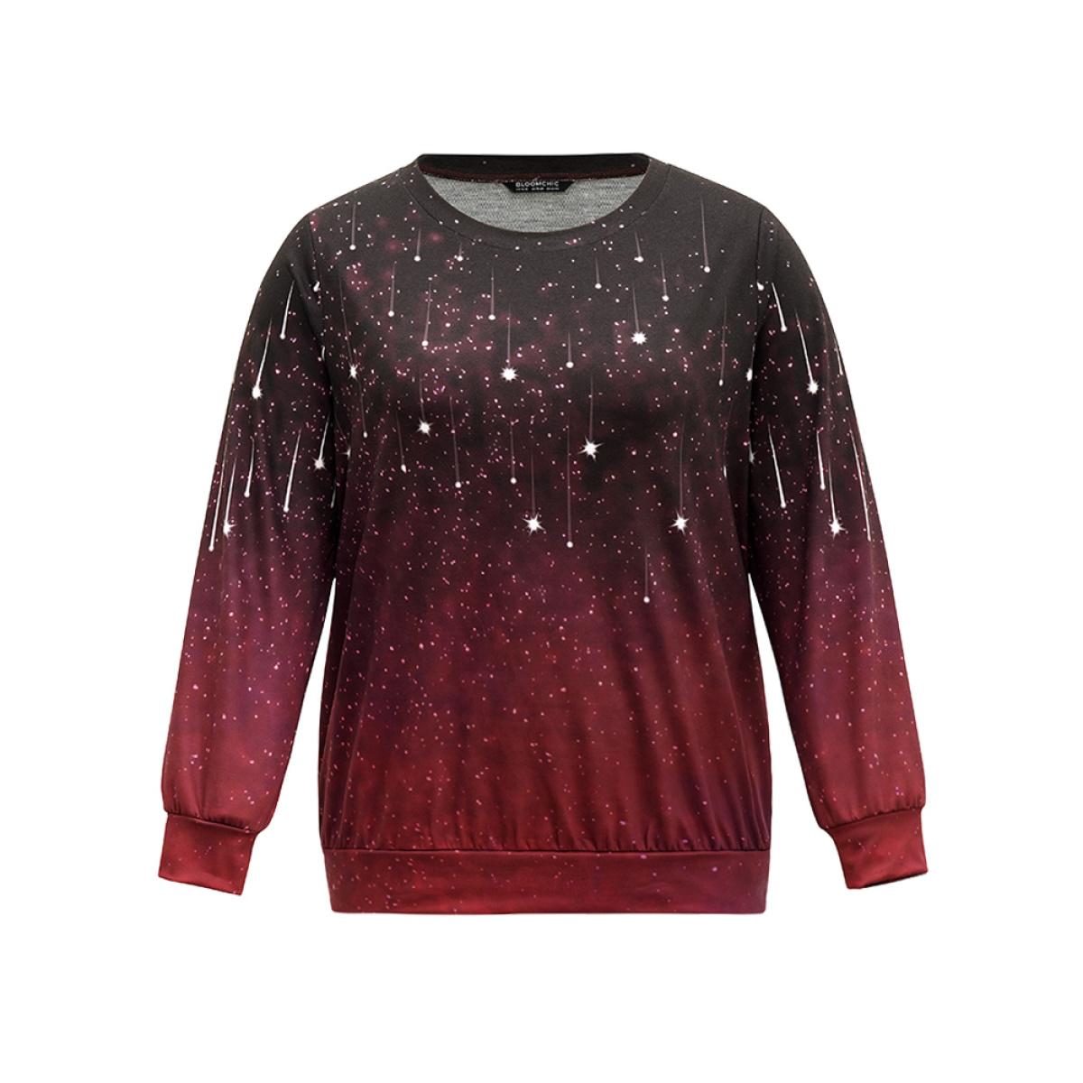 Plus Size Ombre Star Print Round Neck Sweatshirt Women Multicolor Casual Printed Round Neck Dailywear Sweatshirts BloomChic 22-24/3X Product Image