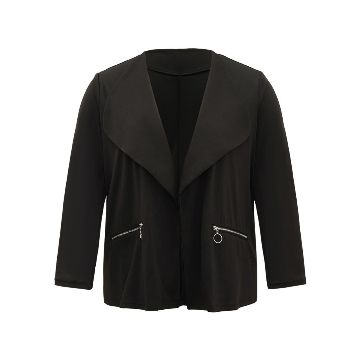Plus Size Lapel Collar Zipper Pocket Blazer Black Women Dailywear Zipper Sleeve Long Sleeve Non 28/5X Pocket Casual Blazers BloomChic Product Image