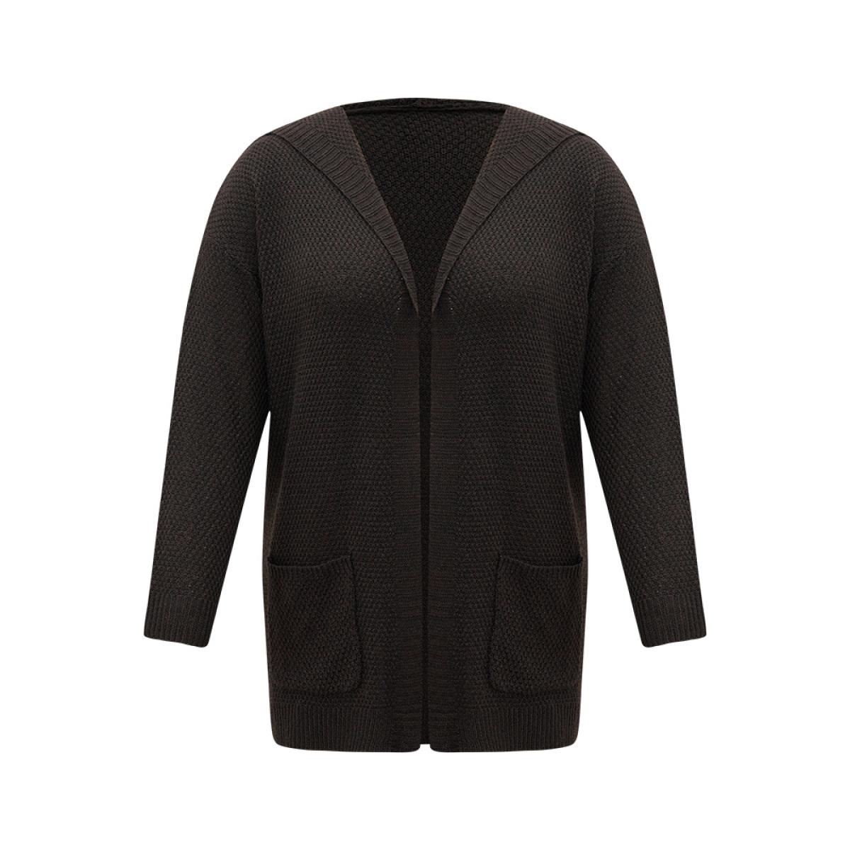 Plus Size Plain Hooded Pocket Open Front Cardigan DarkBrown Women Casual Loose Long Sleeve Dailywear Cardigans BloomChic 26/4X Product Image