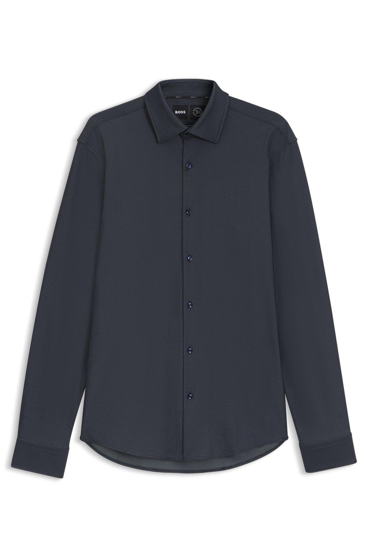 BOSS - Regular-fit shirt in structured stretch jersey - Dark Blue Product Image