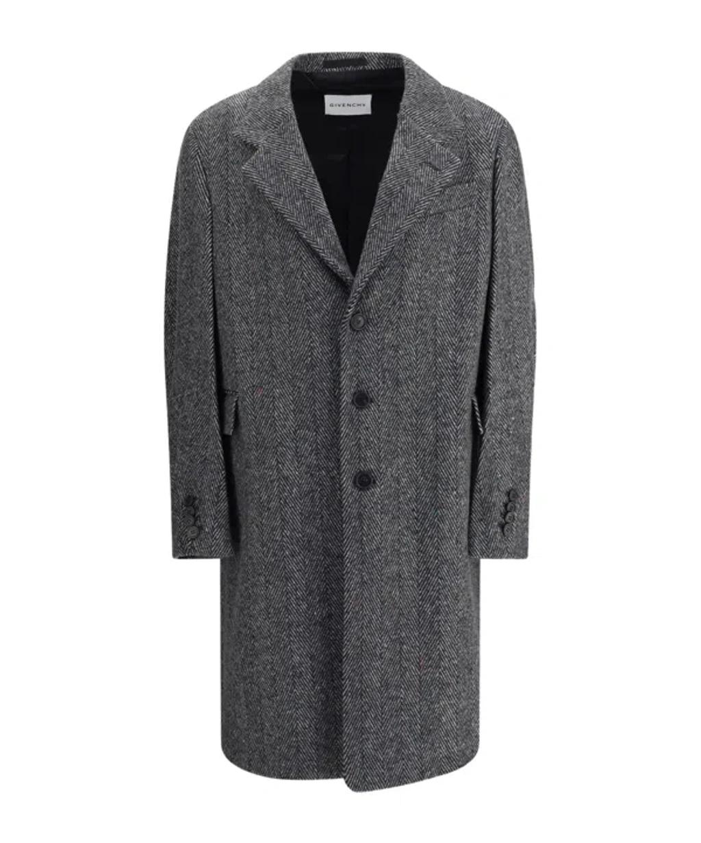 GIVENCHY Men Wool Blend Coat With Herringbone Motif In Multi Product Image