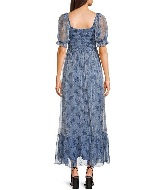 Allison & Kelly Floral Print Sweetheart Neck Puff Sleeve Corset Ruffle Hem Midi Dress Product Image