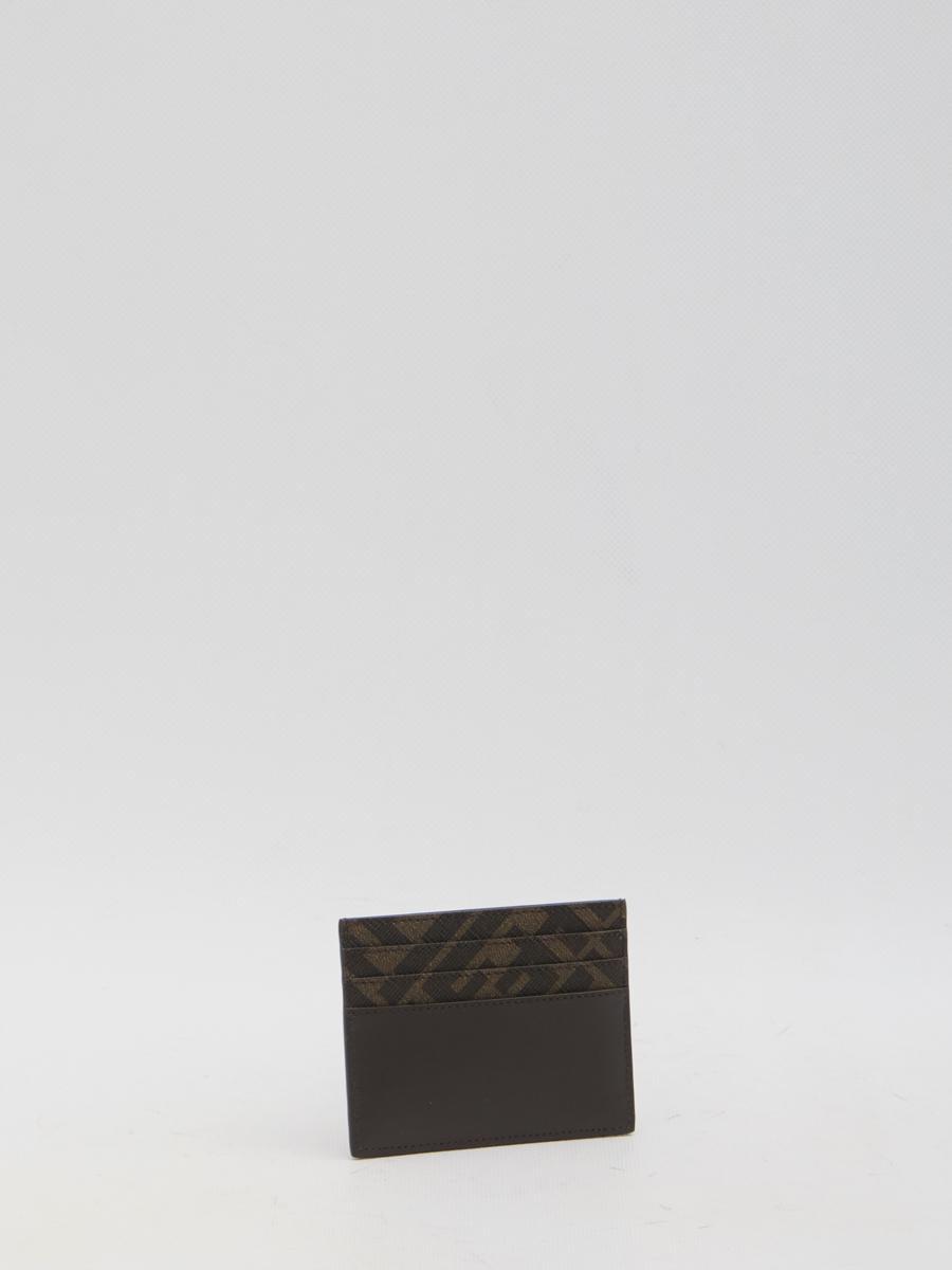 FENDI Brown Card-holder With Squared Ff Motif In Leather And Ff Canvas Man In Ebony Product Image