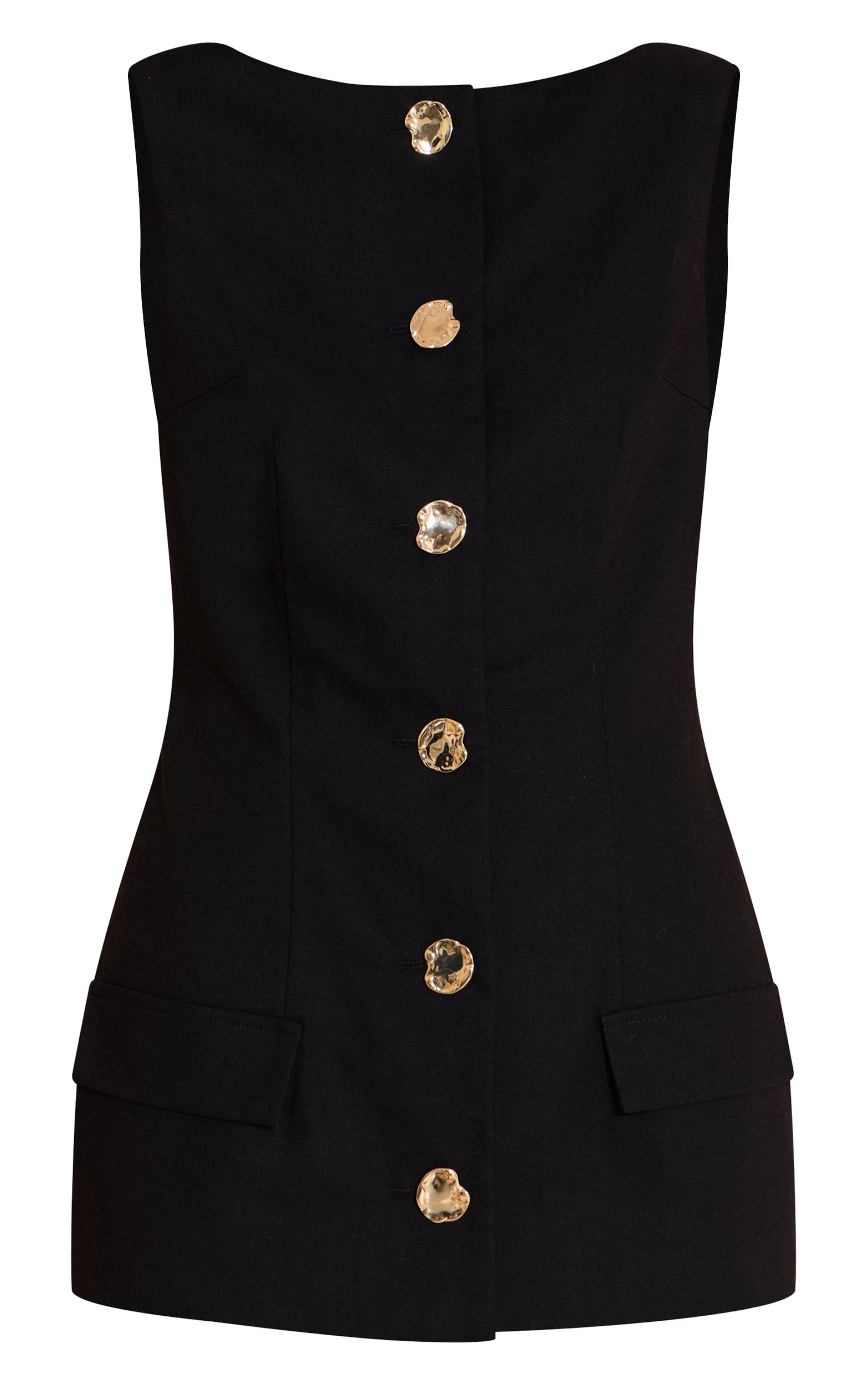 Black Woven Button Detail Skort Romper Product Image