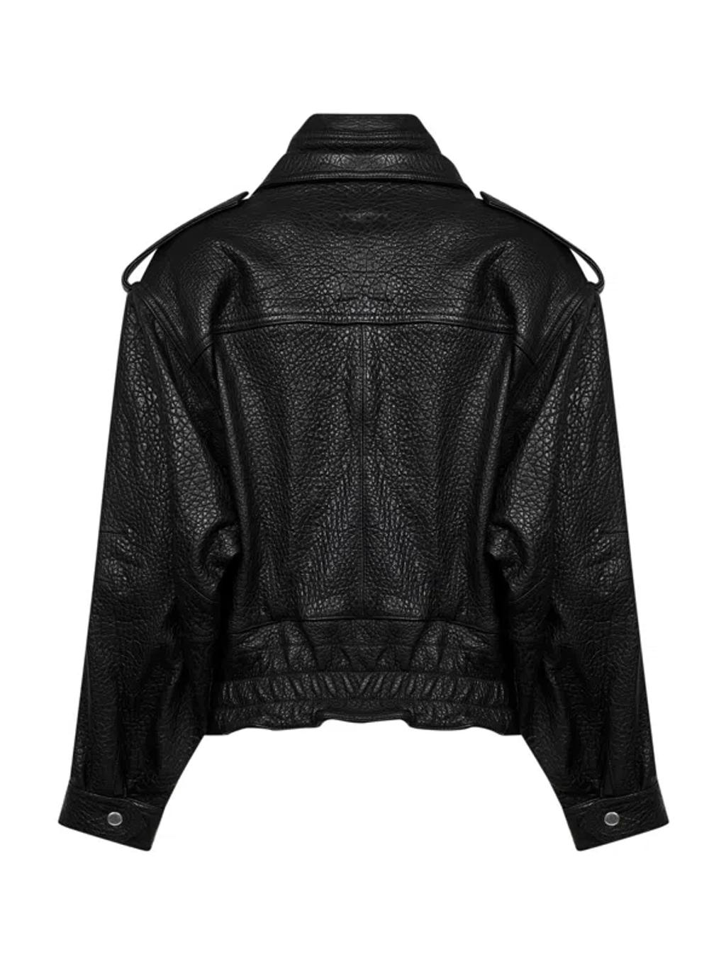 ISABEL MARANT Aneli Double-collar Leather Bomber Jacket In Black Product Image