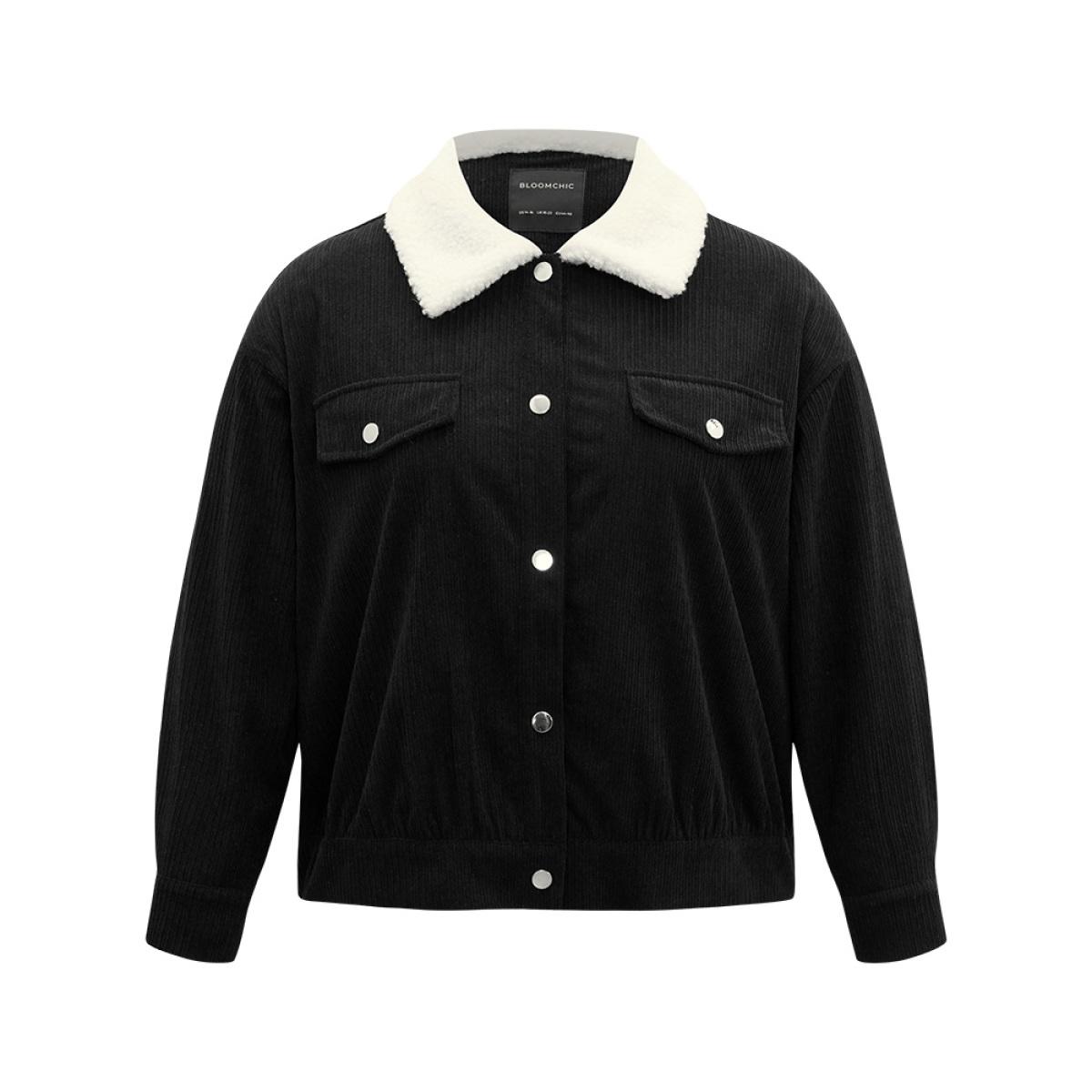 Plus Size Contrast Patchwork Metal Detail Shacket Women Black Contrast Dailywear Jackets BloomChic 12/L Product Image