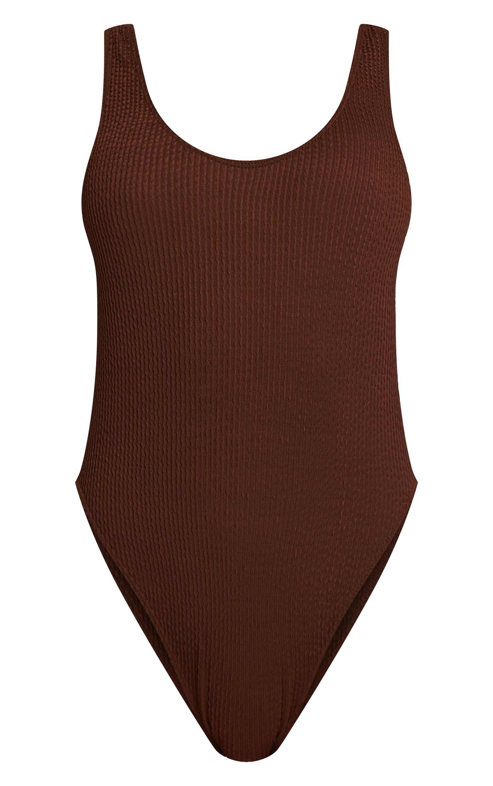 Brown Crinkle Scoop Back Swimsuit Product Image