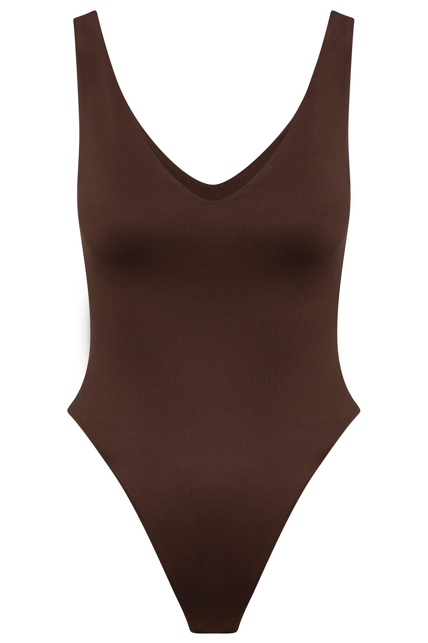 Contour Double Lined V Neck Bodysuit - Chocolate Female Product Image