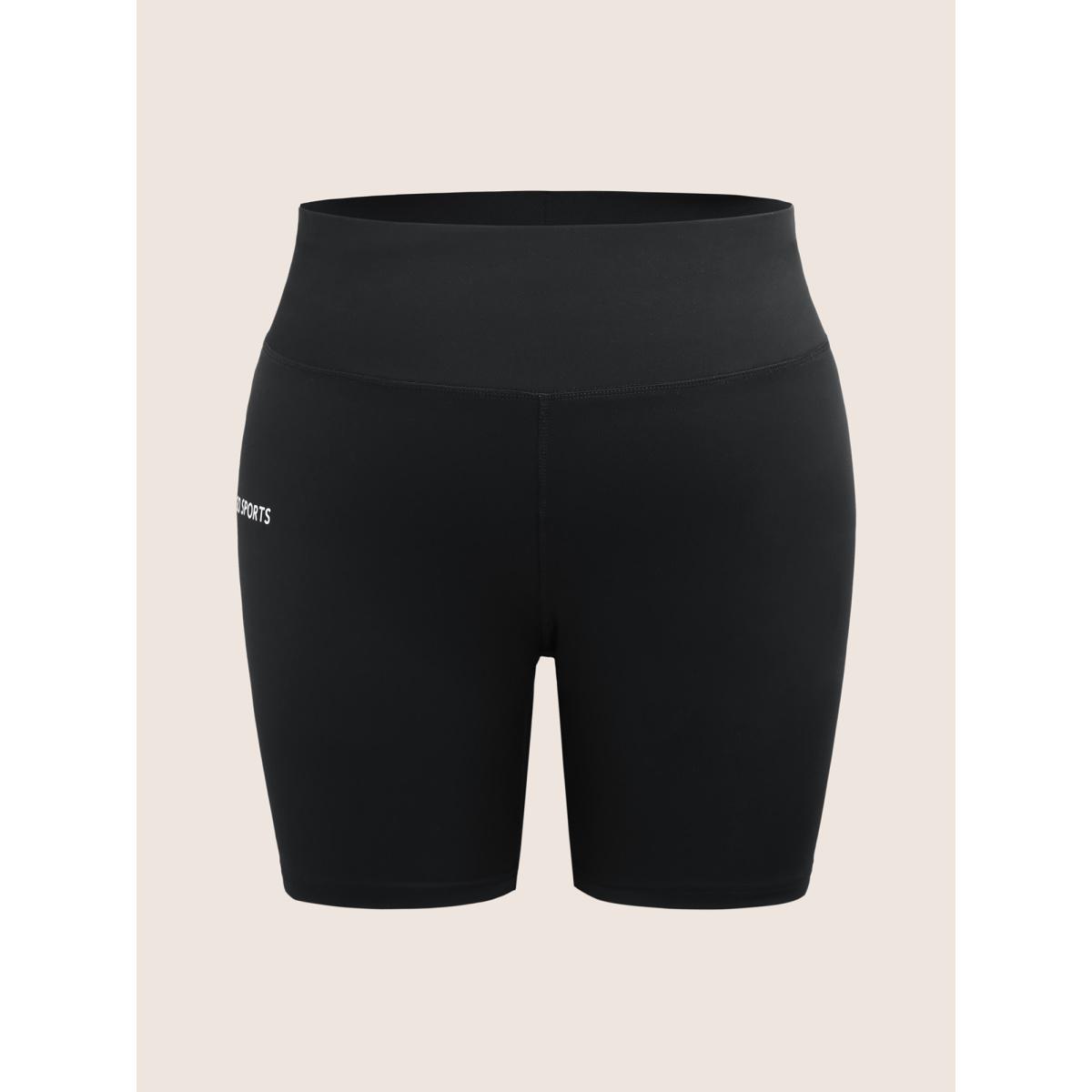 Plus Size Letter Print Wideband Waist High Rise Pants Women Black Casual Skinny High Rise Everyday Pants BloomChic 10/M Product Image