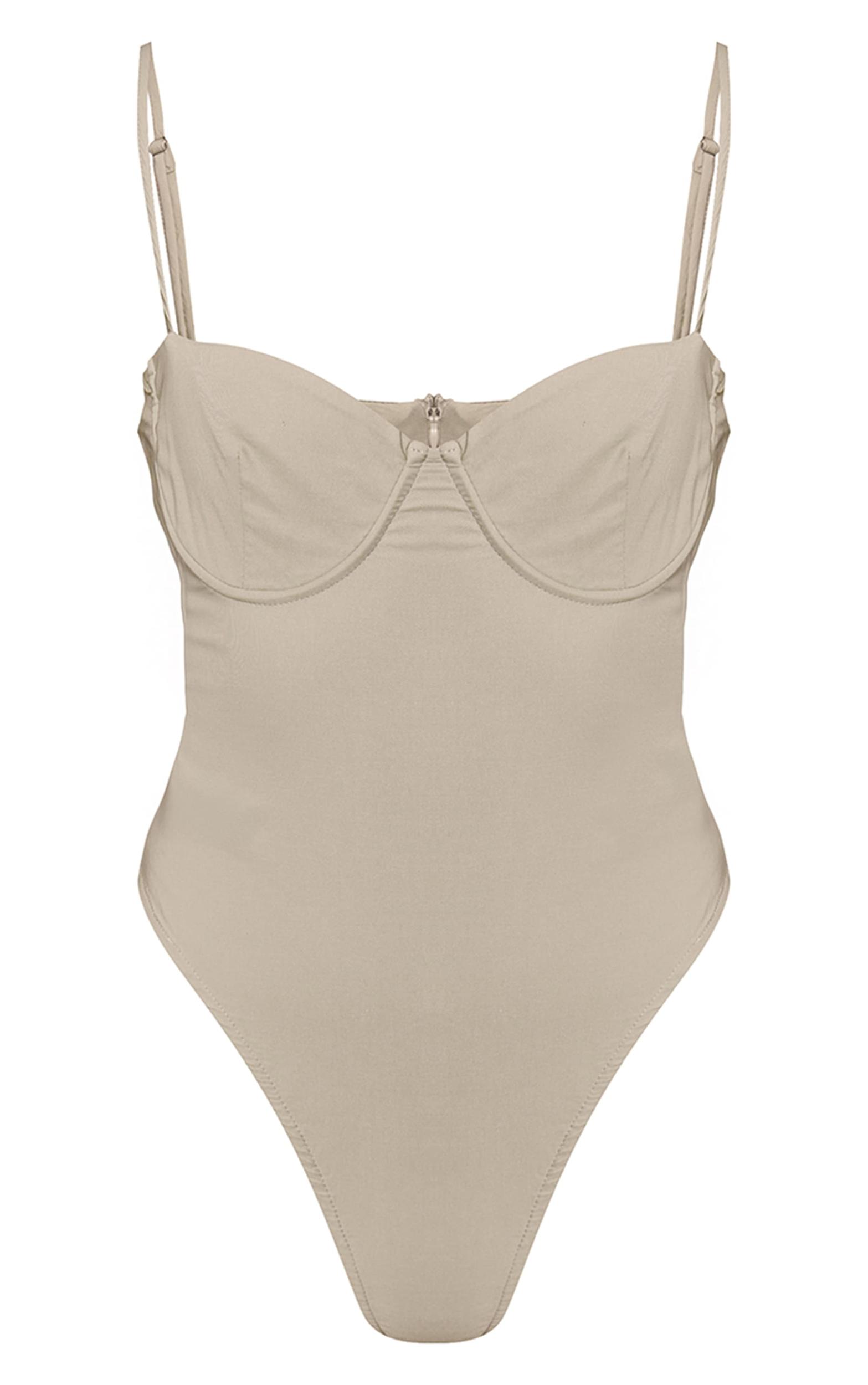 Stone Woven Stretch Strappy Bodysuit Product Image