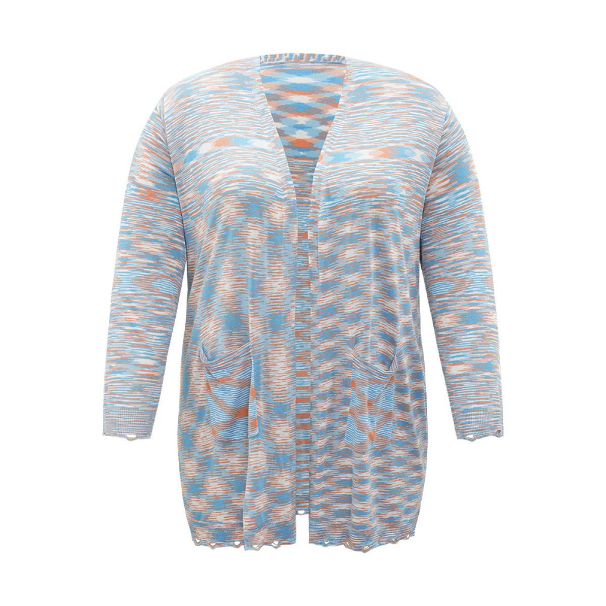 Plus Size Ombre Pocket Open Front Ripped Hem Cardigan Multicolor Women Casual Loose Long Sleeve Everyday Cardigans BloomChic 10/M Product Image