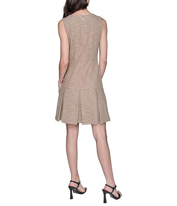 KARL LAGERFELD PARIS Tweed Square Neck Pleated Dropwaist Dress Product Image