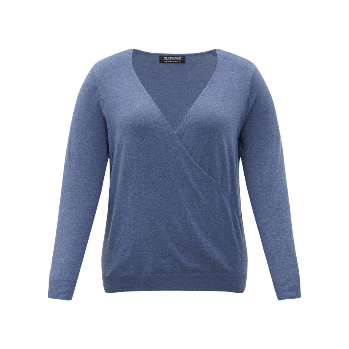 Plus Size Plain Crossover Elastic Cuffs Pullover Stone Women Casual Loose Long Sleeve Dailywear Pullovers BloomChic 10/M Product Image