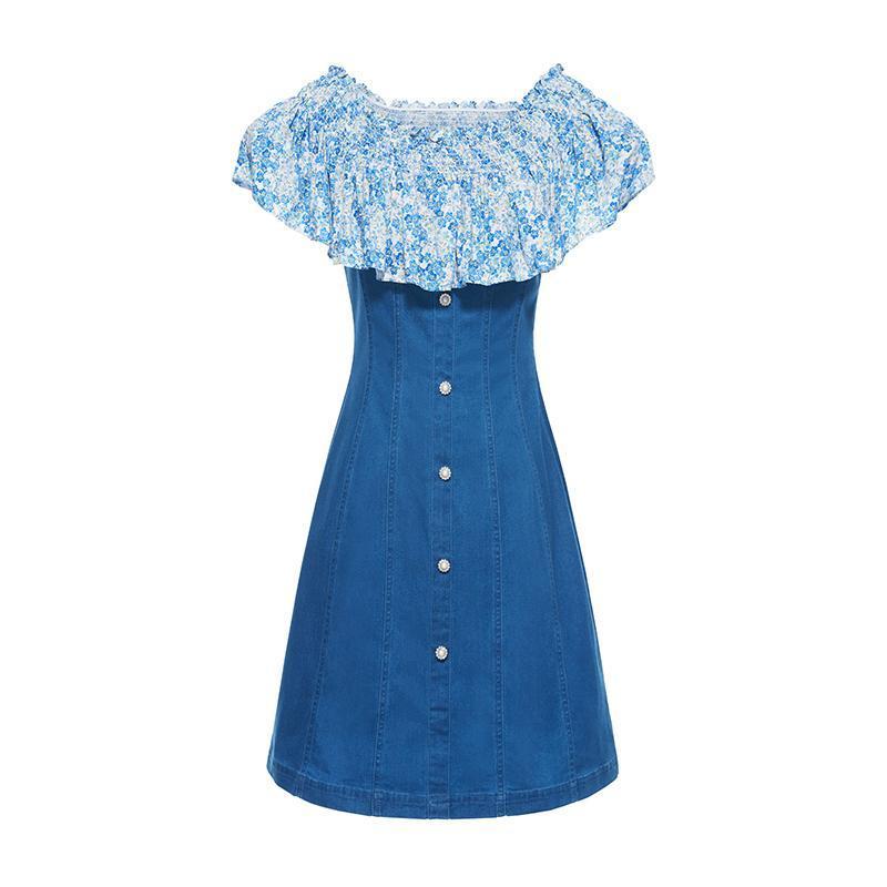 Denim Dress With Patchwork Floral Product Image