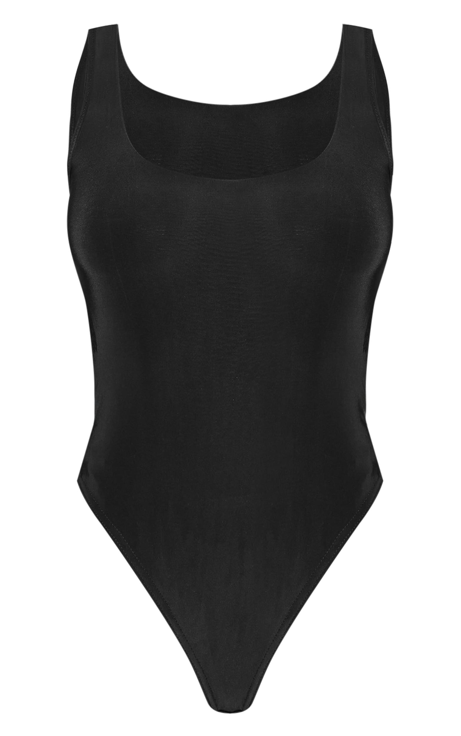 Black Basic Slinky Scoop Neck Bodysuit Product Image