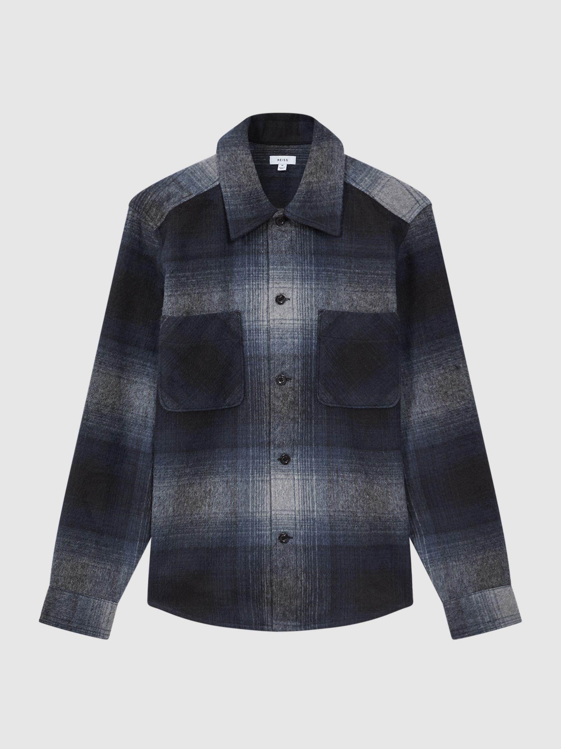Wool Blend Check Overshirt in Blue Multi Product Image