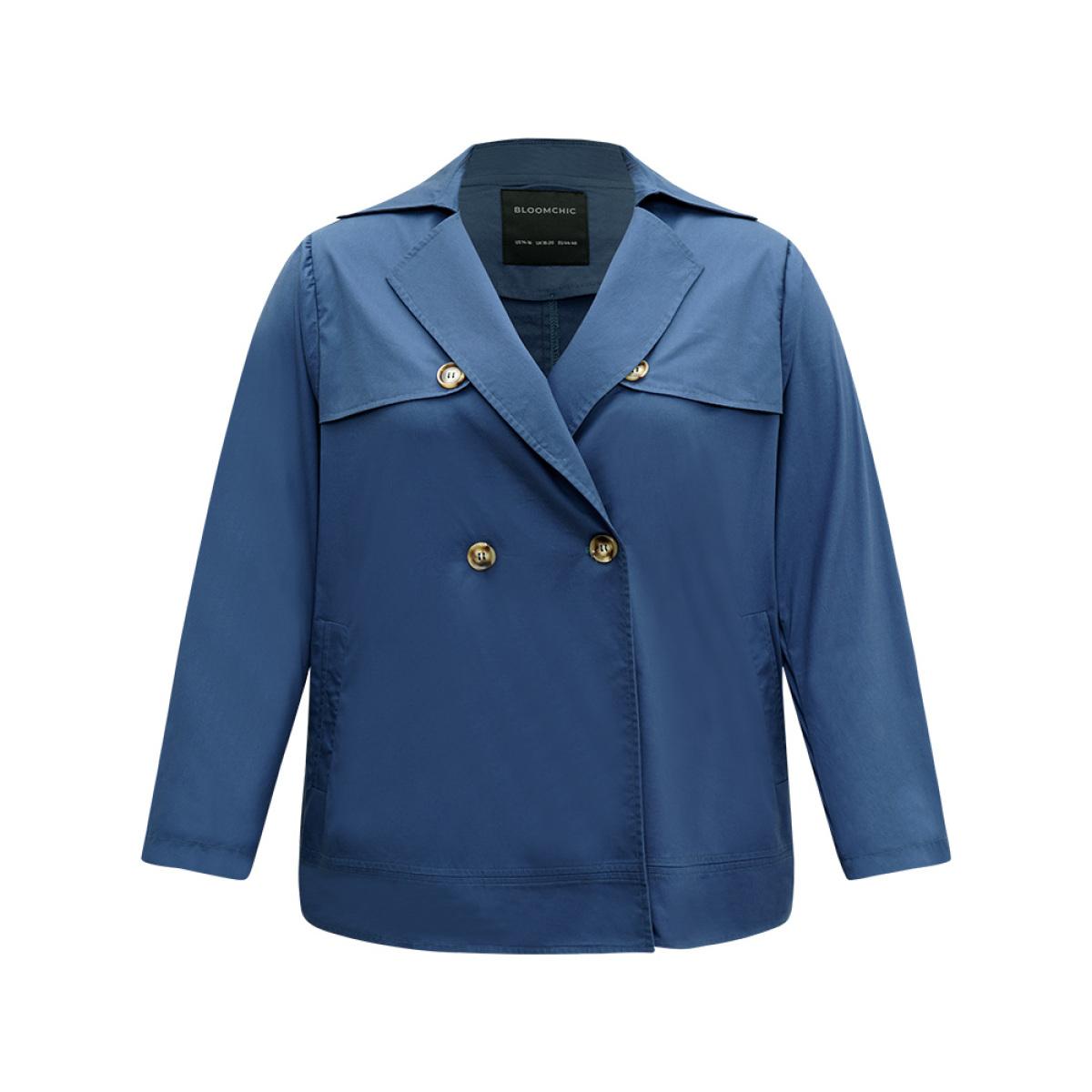 Plus Size Anti-Wrinkle Solid Pocket Button Up Windbreaker Women Blue Casual Plain Ladies Dailywear Winter Coats BloomChic 14-16/1X Product Image