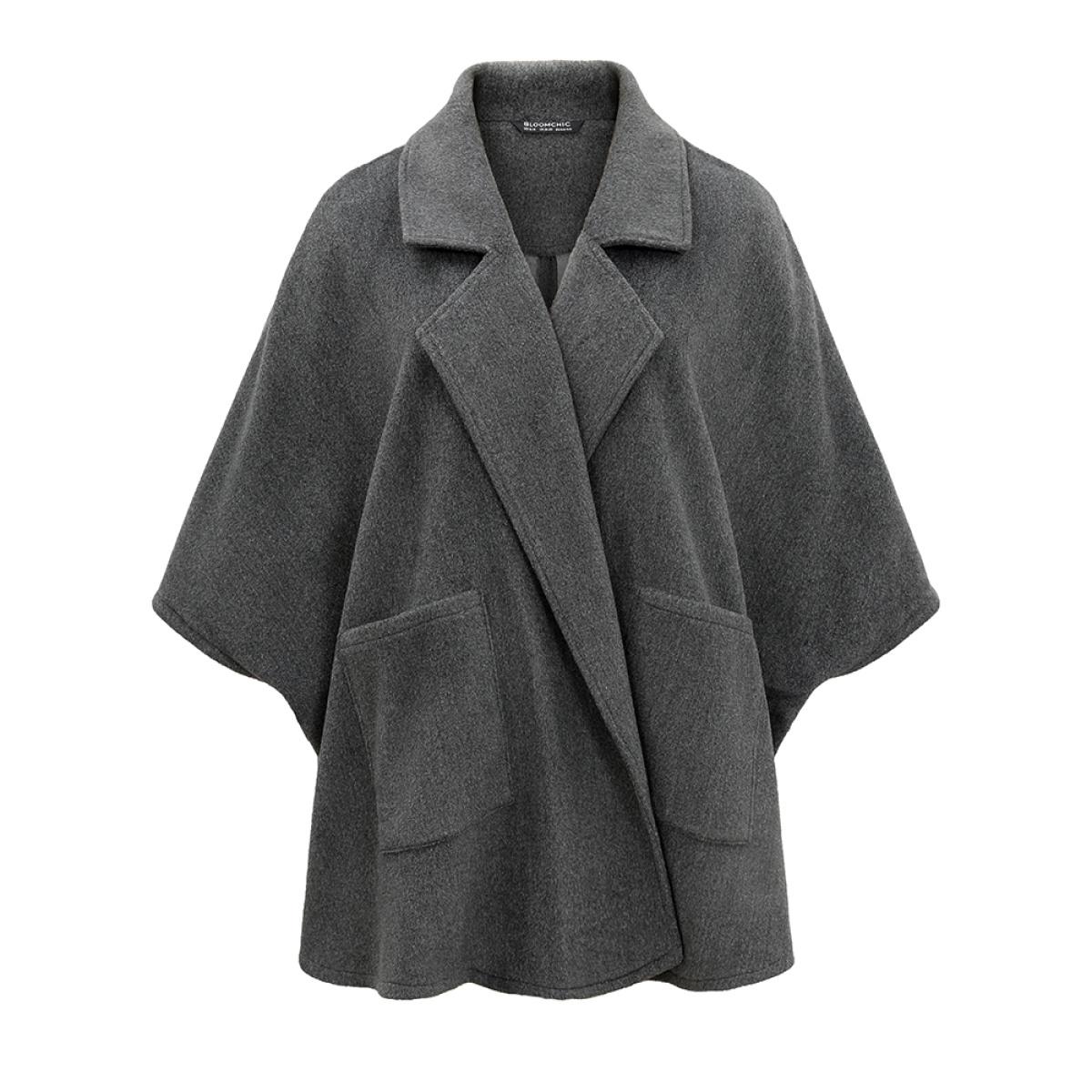 Plus Size Batwing Sleeve Lapel Collar Coat Women DimGray Casual Plain Ladies Dailywear Winter Coats BloomChic 26/4X Product Image