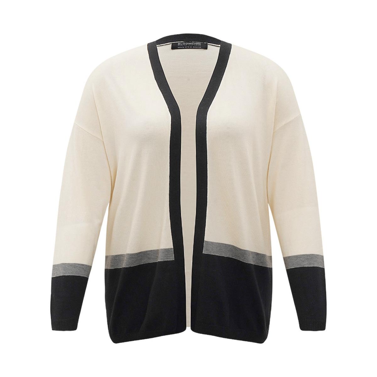 Plus Size Supersoft Essentials Colorblock Contrast Elastic Cuffs Cardigan Apricot Women Casual Loose Long Sleeve Office Cardigans BloomChic 12/L Product Image