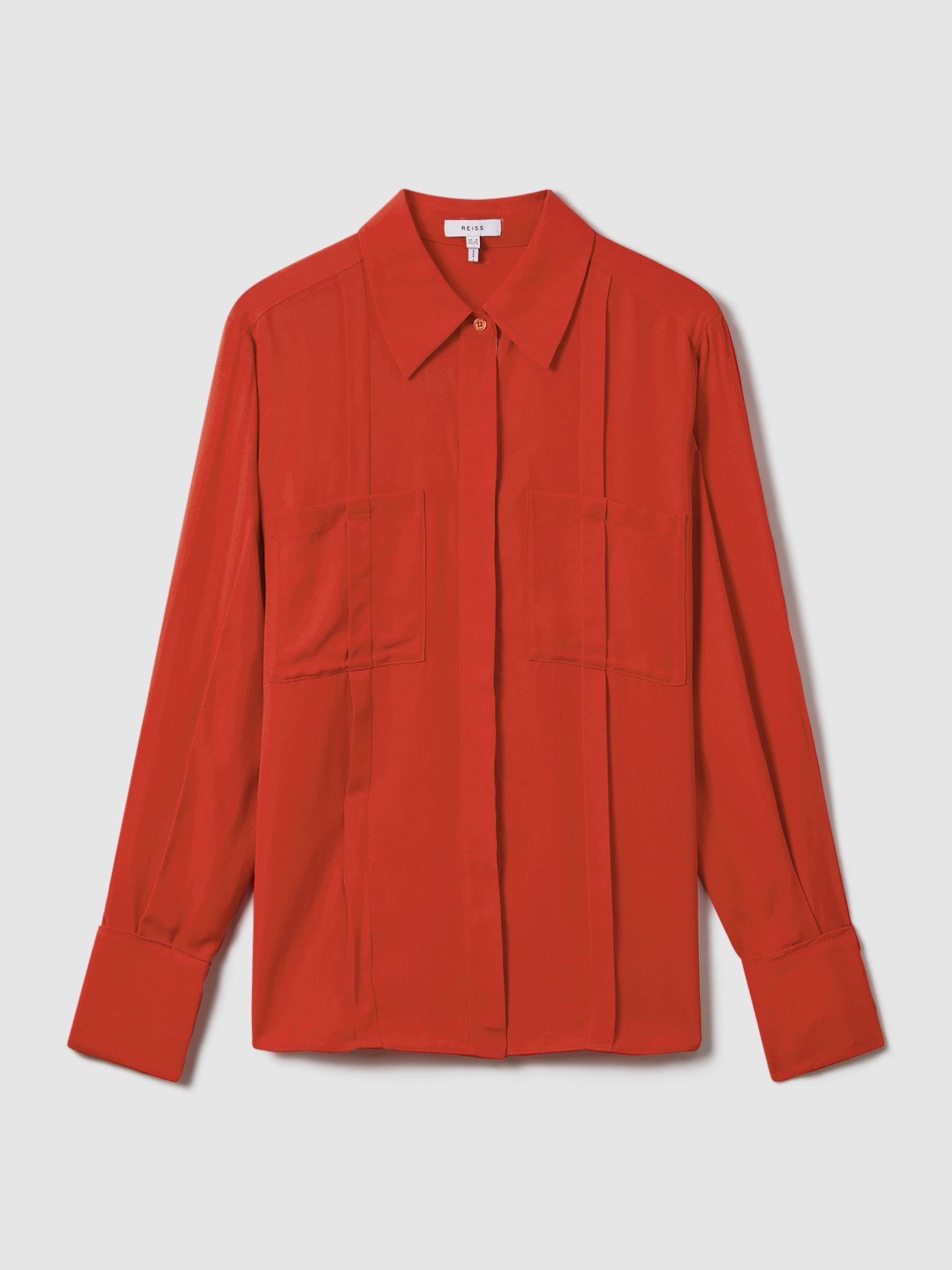 Contrast Trim Button-Through Shirt in Red Product Image