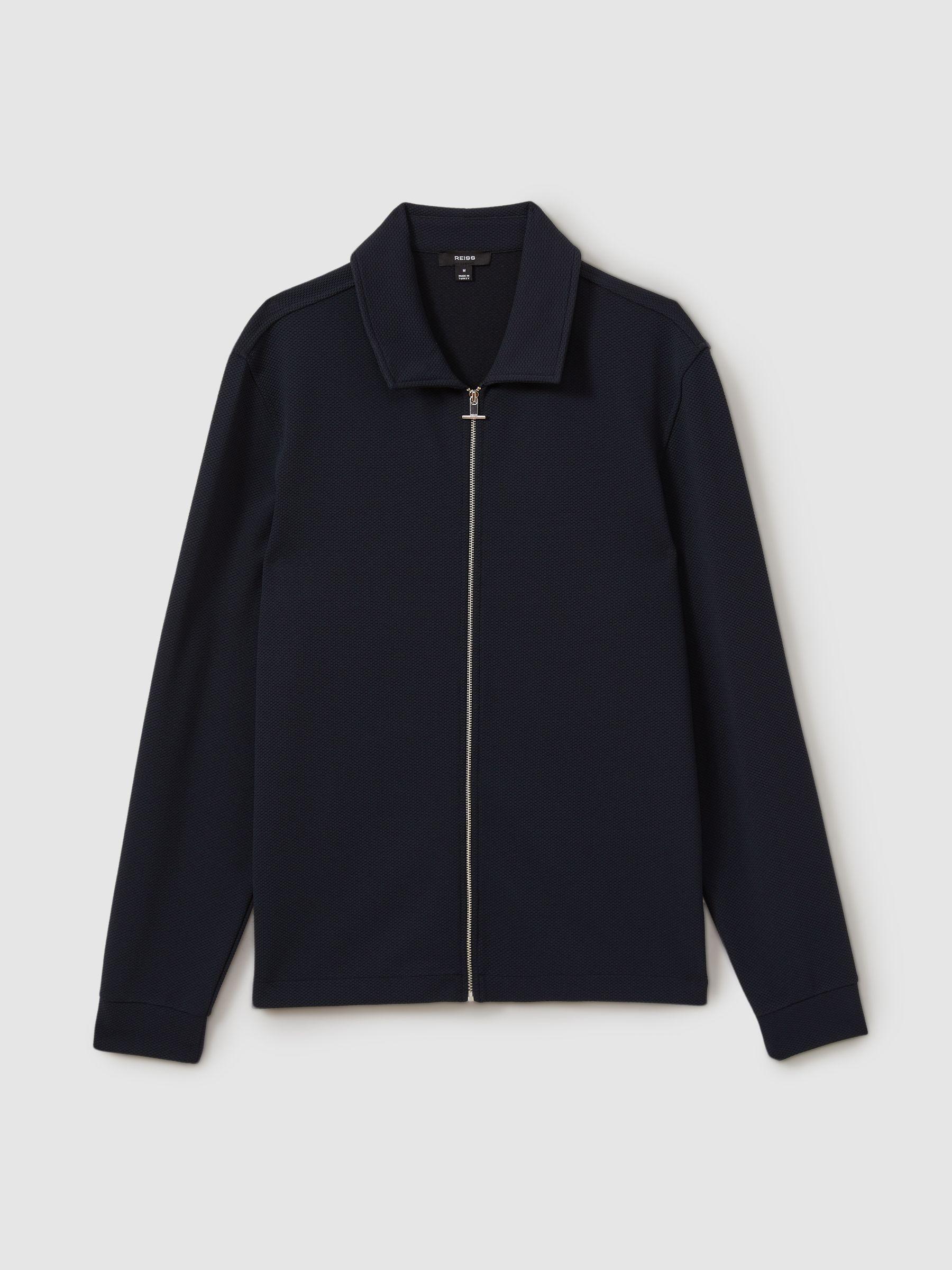 Textured Zip-Through Overshirt in Navy Product Image