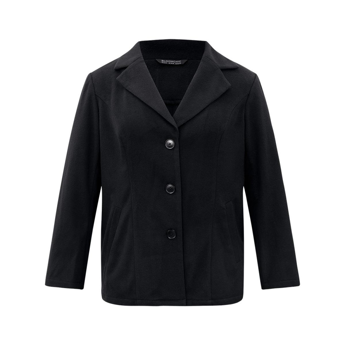 Plus Size Suit Collar Plain Button Up Waistline Inside Coat Women Black Casual Plain Ladies Dailywear Winter Coats BloomChic 30/6X Product Image