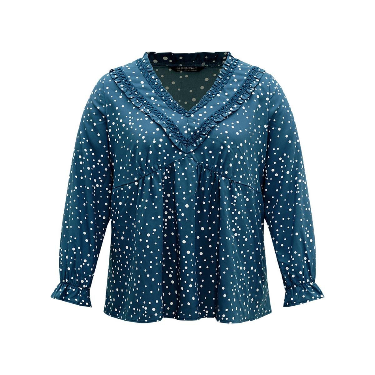Plus Size Aegean Guipure Lace Polka Dot Blouse Women Elegant Long Sleeve V-neck Dailywear Blouses BloomChic 18-20/2X Product Image