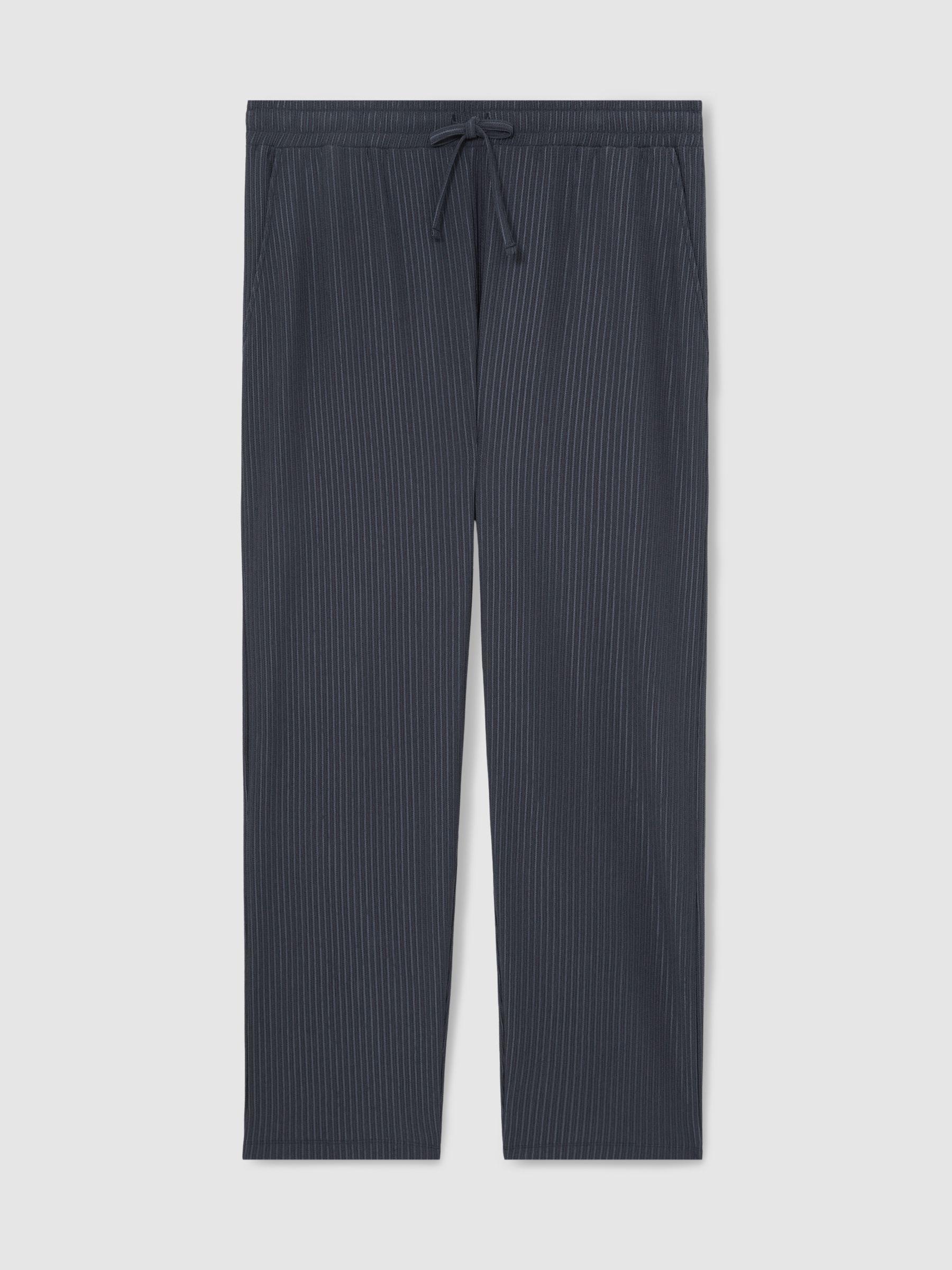 Textured Stripe Drawstring Trousers in Petrol Blue Product Image