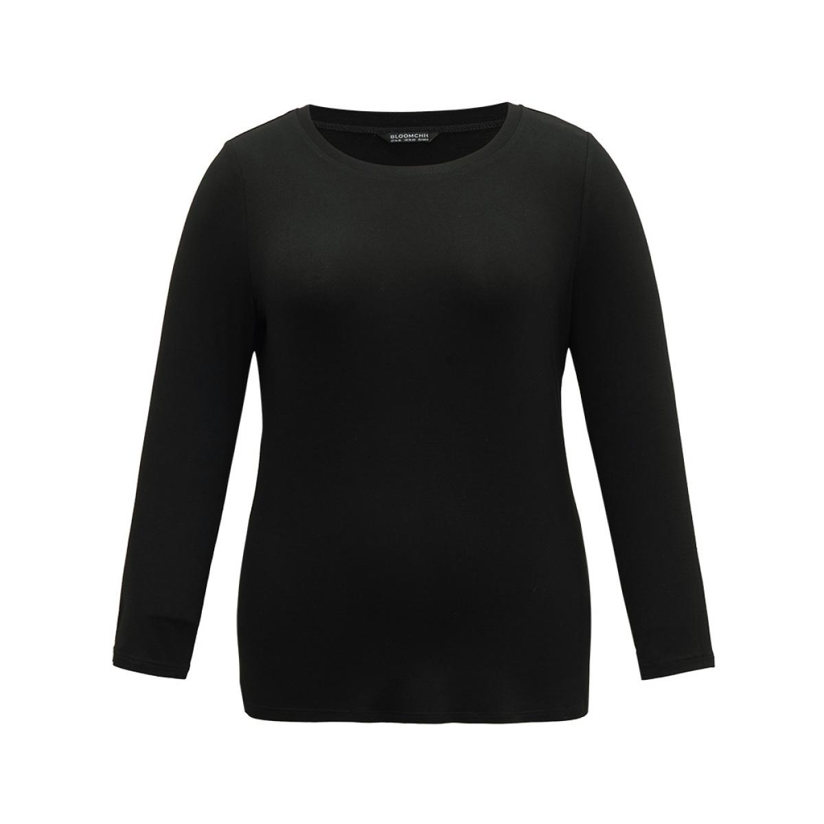 Plus Size Cotton Supersoft Essentials Basic Solid T-shirt Black Women Basics Plain Plain Round Neck Everyday T-shirts BloomChic 22-24/3X Product Image